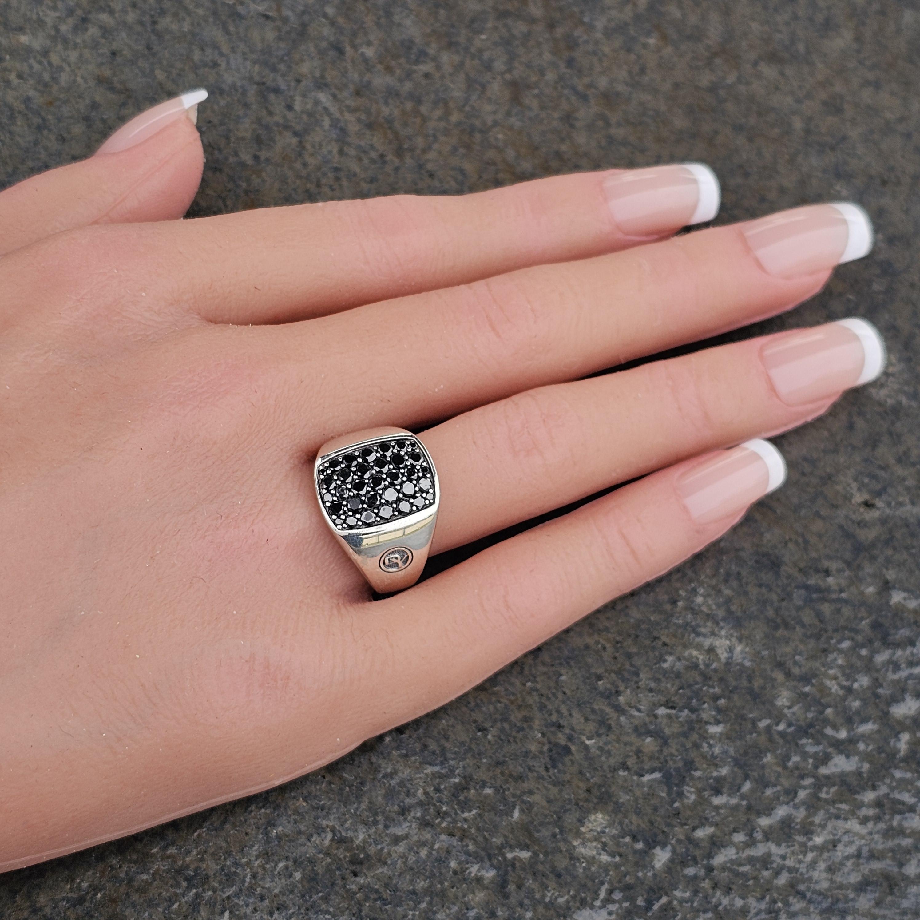 David Yurman Black Diamond Signet Ring Streamline Sterling Silver size 7 For Sale 1