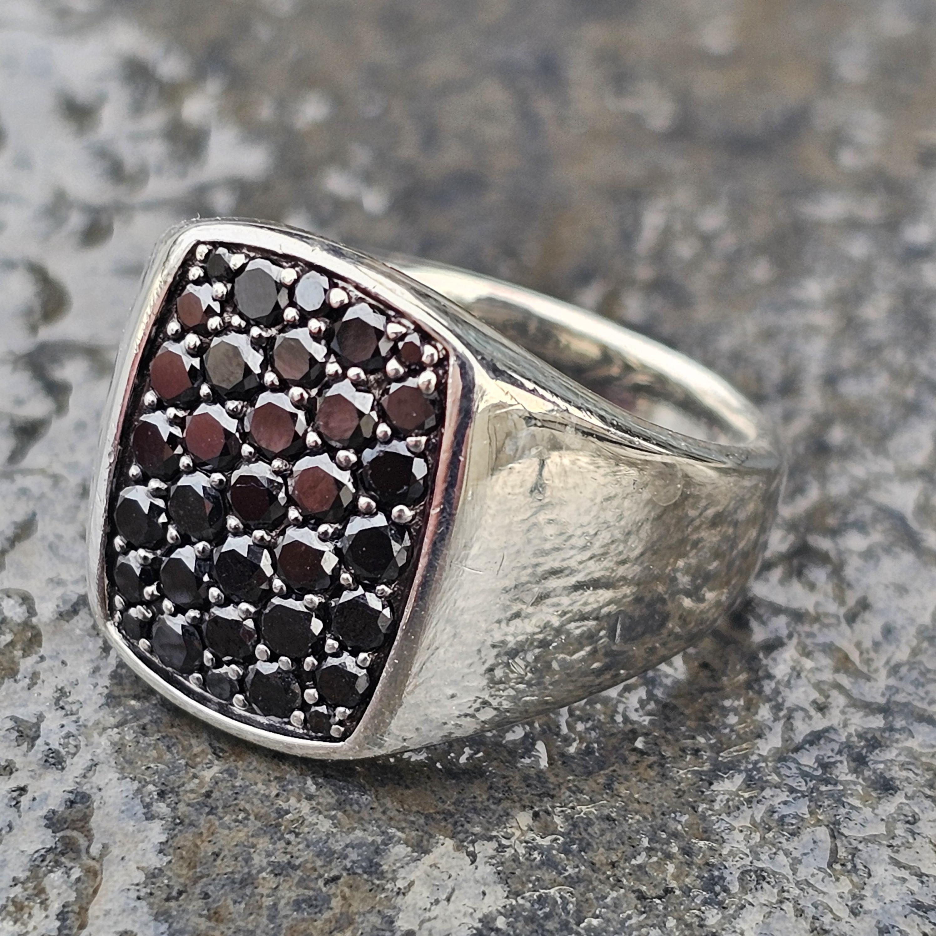 David Yurman Black Diamond Signet Ring Streamline Sterling Silver size 7 For Sale 2