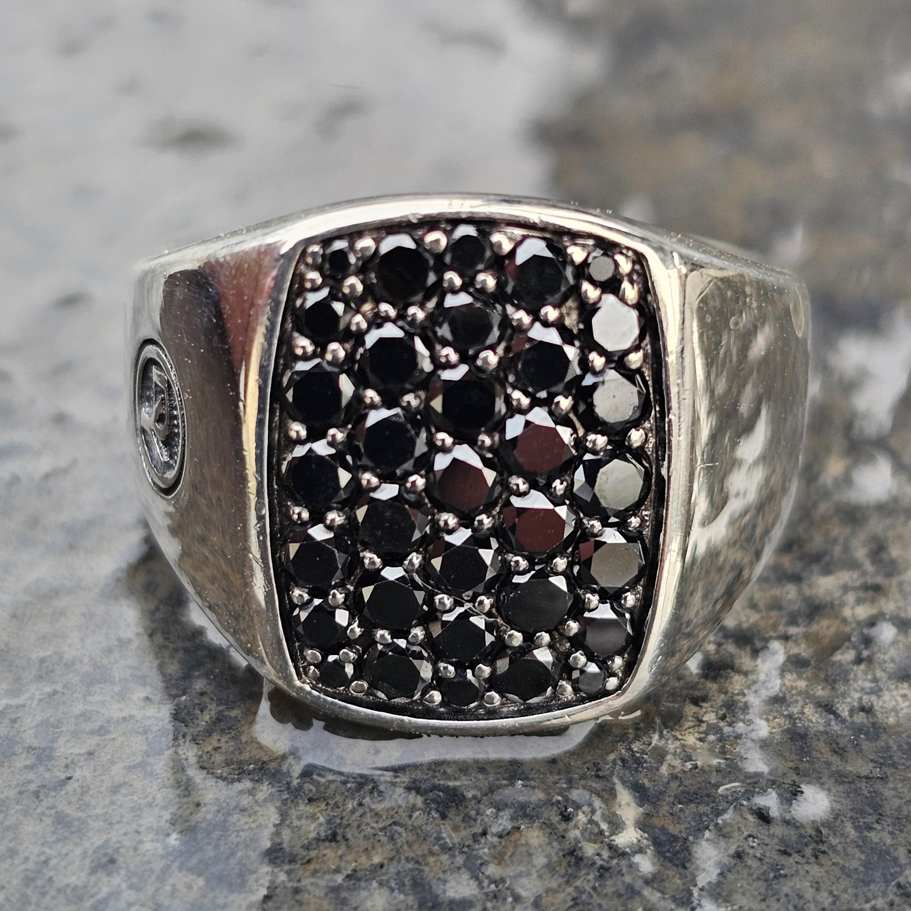 David Yurman Black Diamond Signet Ring Streamline Sterling Silver size 7 For Sale 3