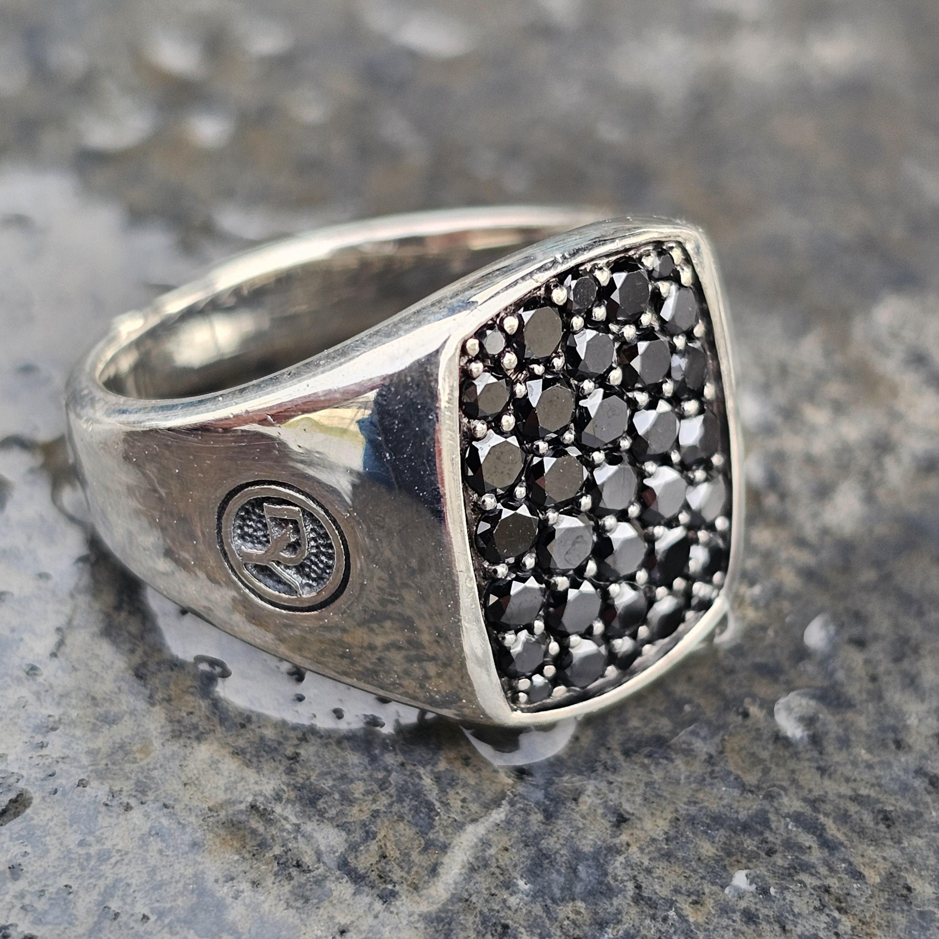 David Yurman Black Diamond Signet Ring Streamline Sterling Silver size 7 For Sale 4