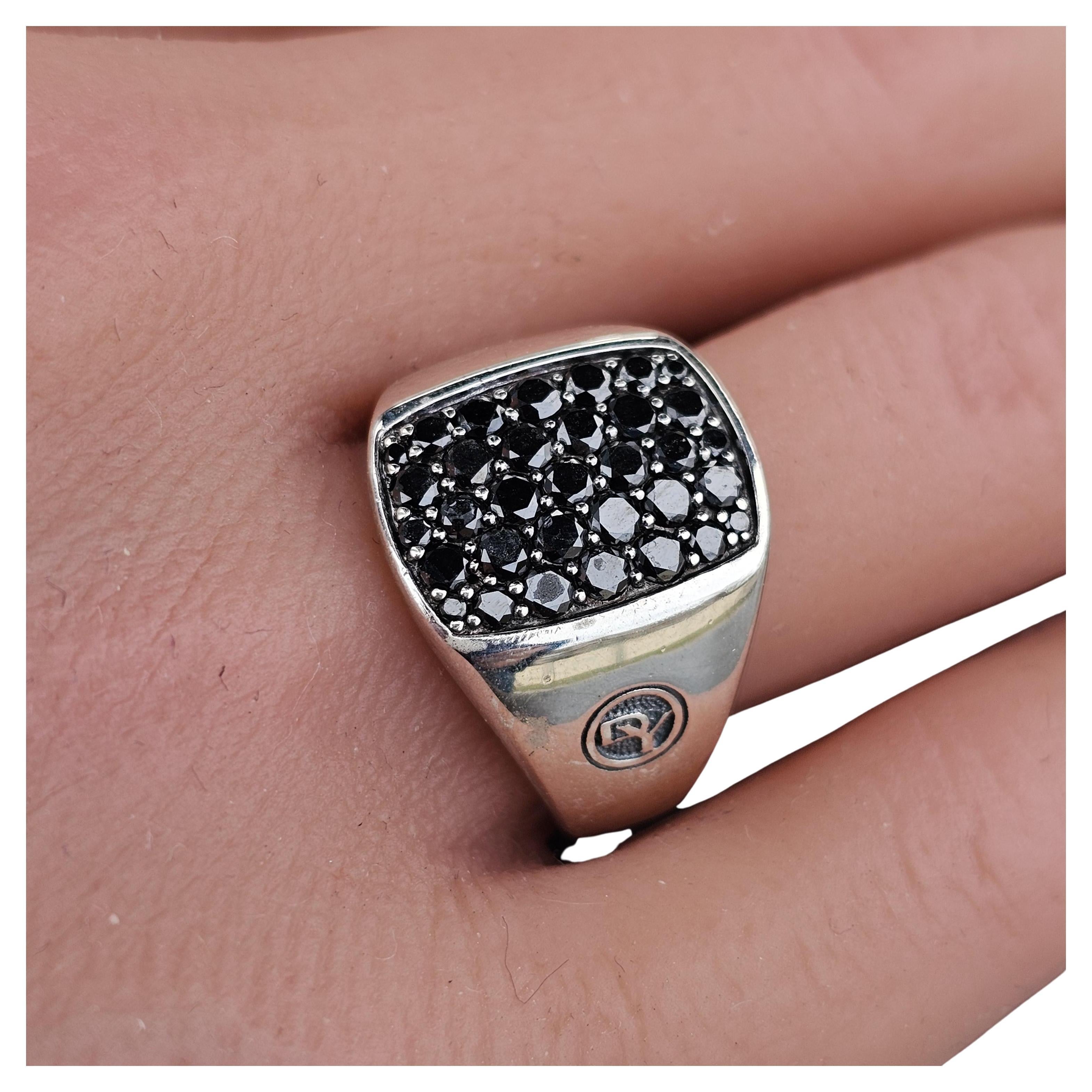 David Yurman Black Diamond Signet Ring Streamline Sterling Silver size 7