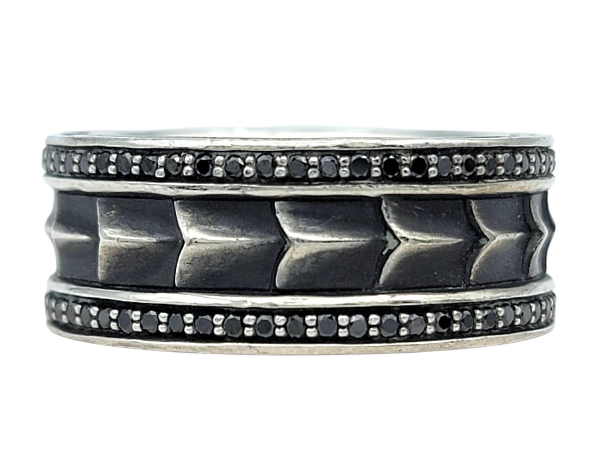 Contemporaneo David Yurman Anello a fascia da uomo in argento Sterling con diamanti neri della Collection'S in vendita