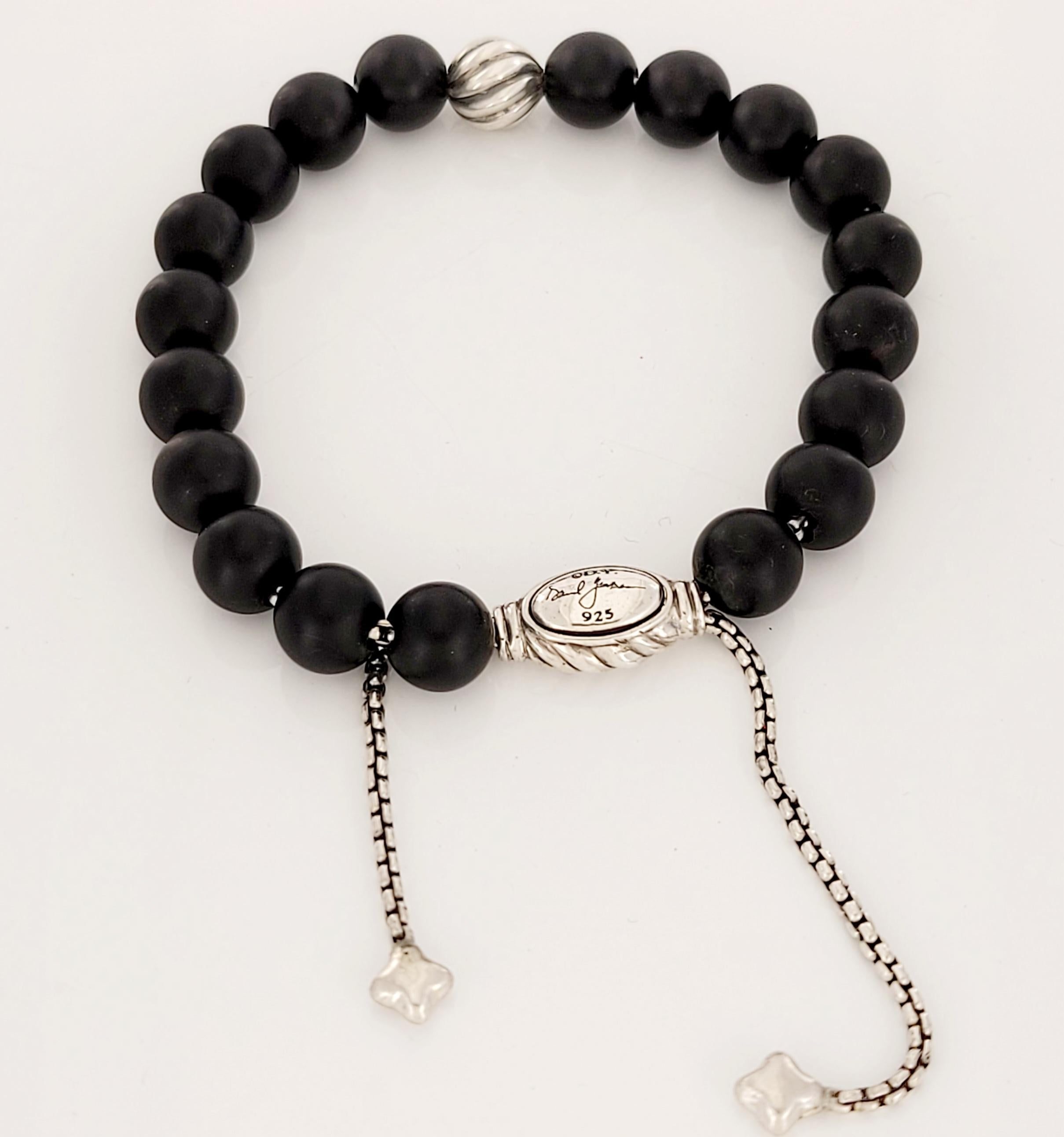 David Yurman Black Matte Onyx Silver Classic Spiritual Bead Bracelet In New Condition In New York, NY