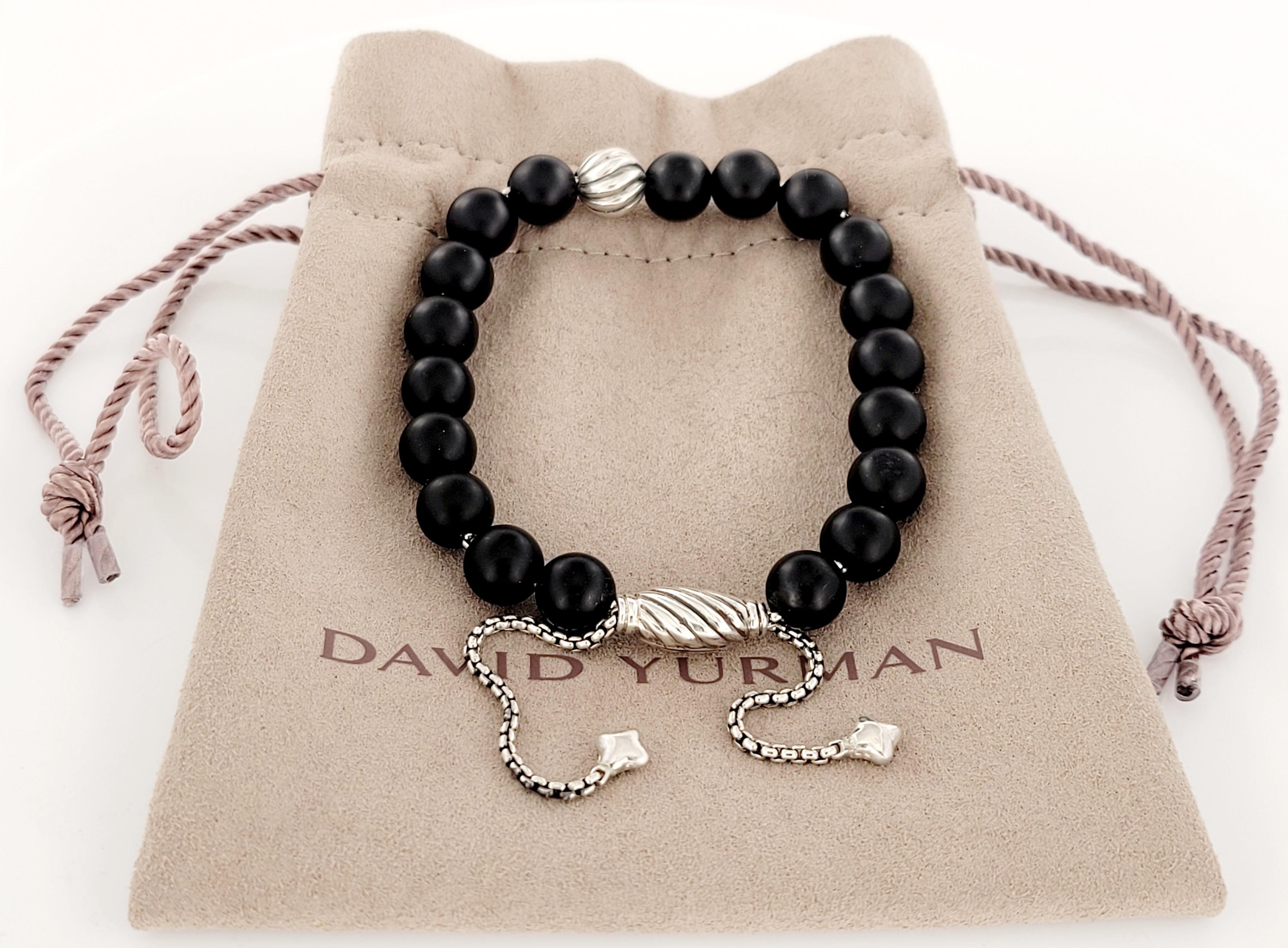 Women's David Yurman Black Matte Onyx Silver Classic Spiritual Bead Bracelet
