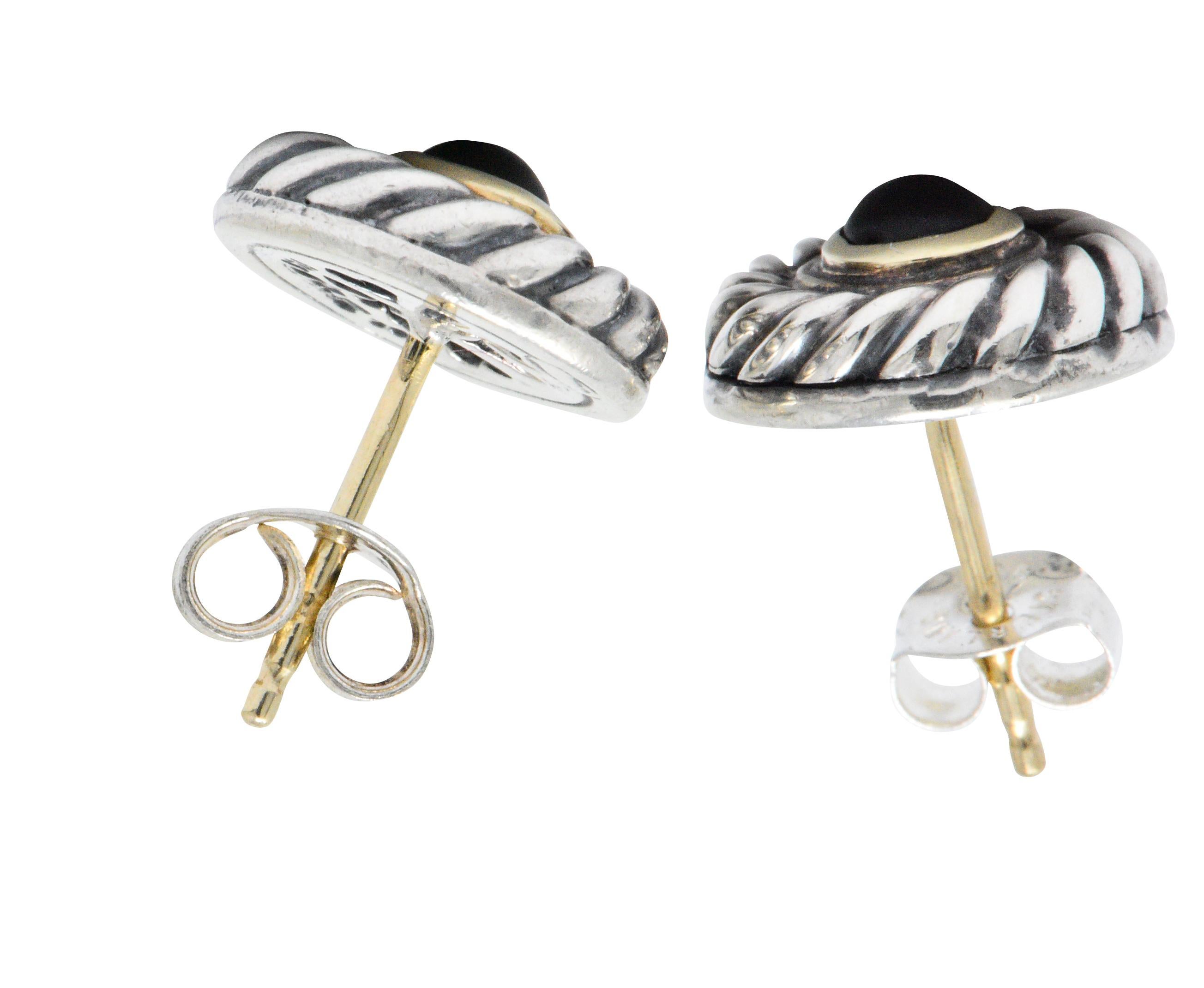 Contemporary David Yurman Black Onyx 14 Karat Gold Sterling Silver Cookie Earrings