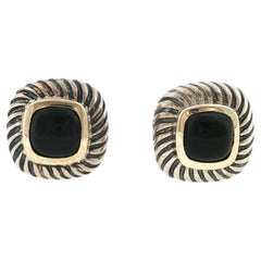 Gemelos clásicos de cable para hombre David Yurman, de ónix negro, oro amarillo de 14K y acero inoxidable