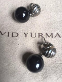 David Yurman Black Onyx and Sterling Silver Carved Ball Drop Earrings