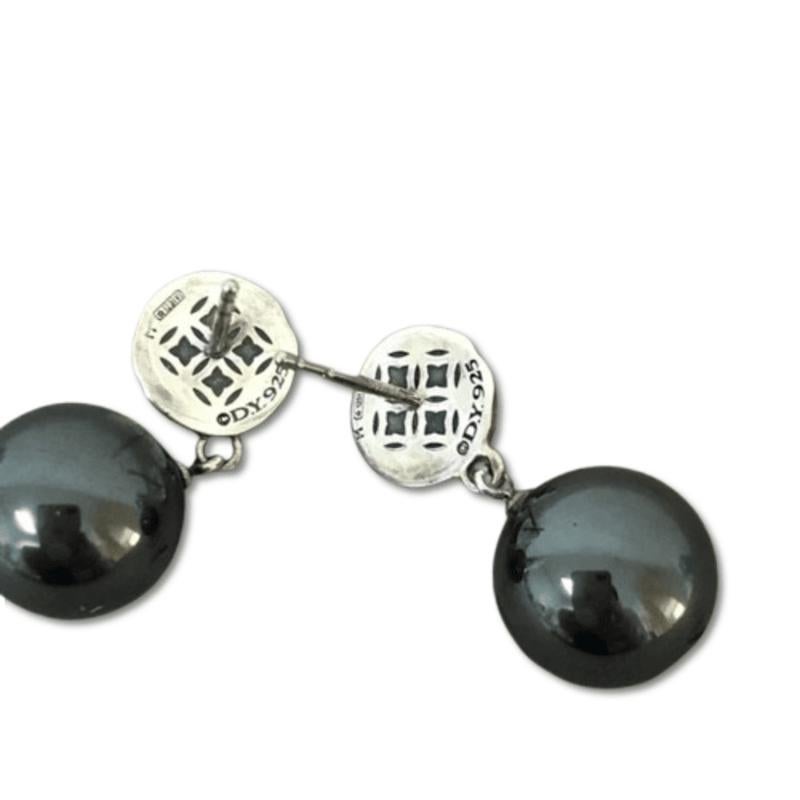 David Yurman - Pendants d'oreilles en Onyx noir et en Argent Ball and Ball Ball. Unisexe en vente
