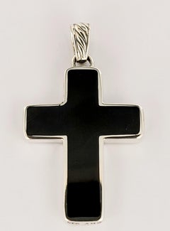 DAVID YURMAN Black Onyx And Sterling Silver Exotic Stone Cross Pendant Necklace