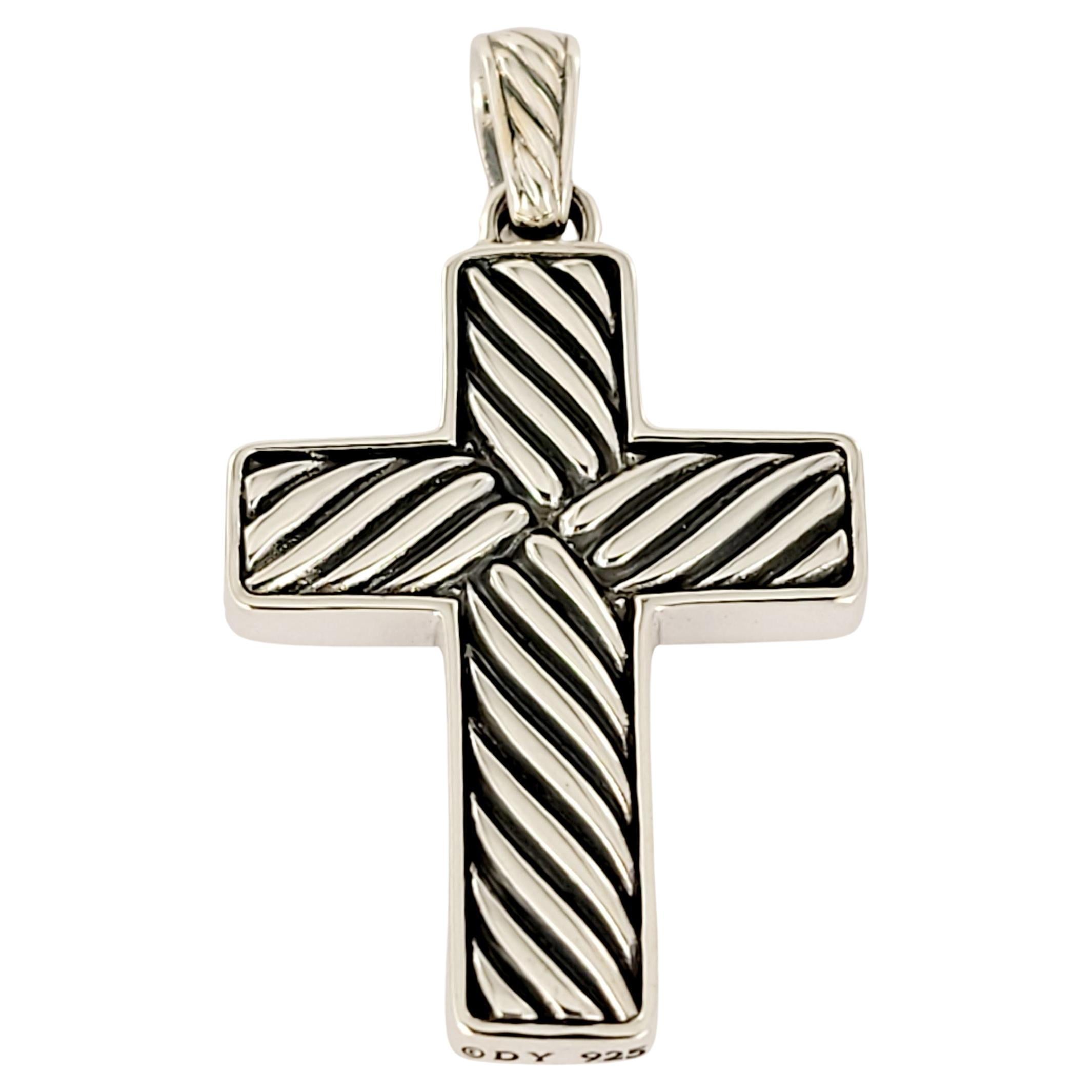 DAVID YURMAN Black Onyx And Sterling Silver Exotic Stone Cross Pendant Necklace For Sale