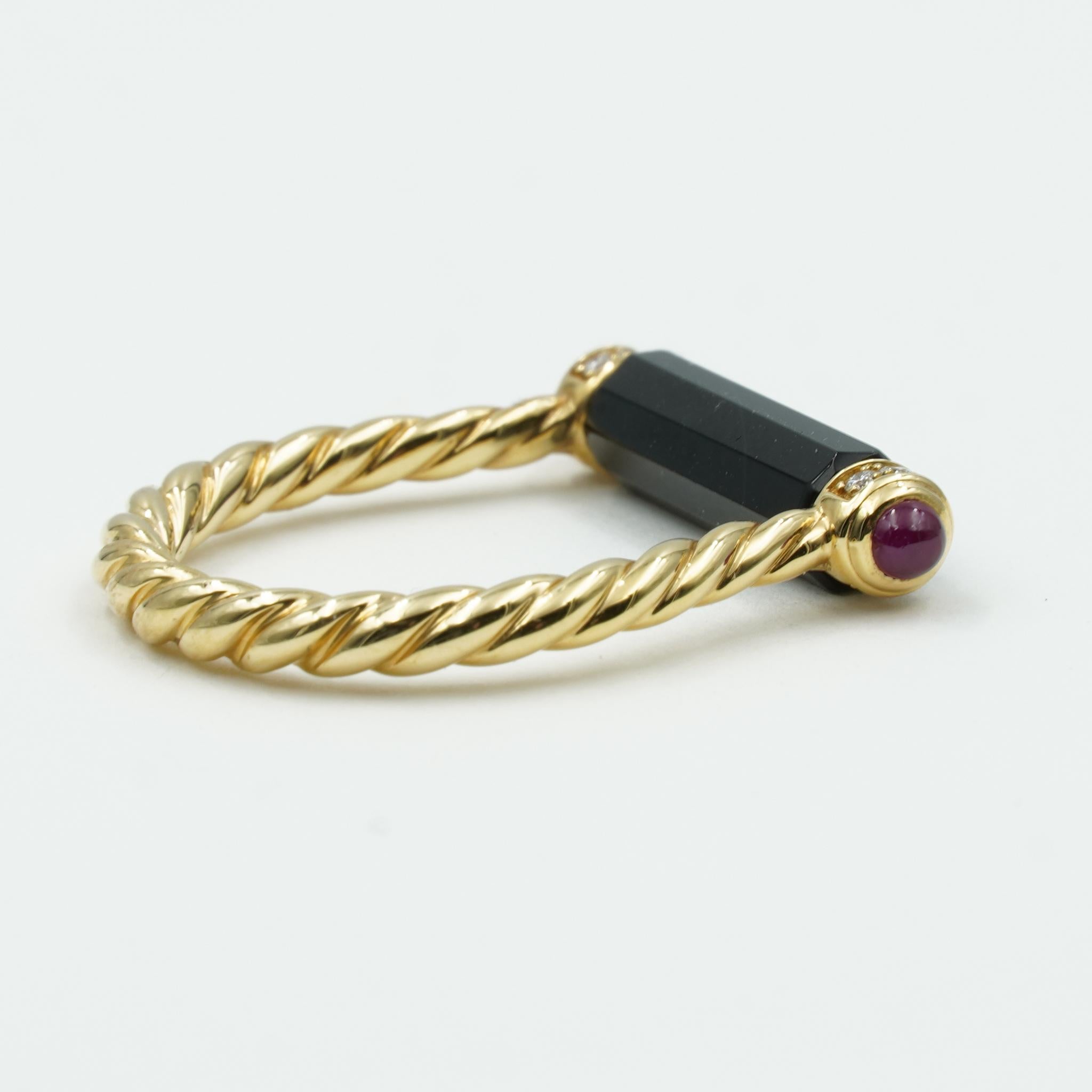 David Yurman Black Onyx Barrels Ring in 18k Yellow Gold with Rubies & Diamonds 2