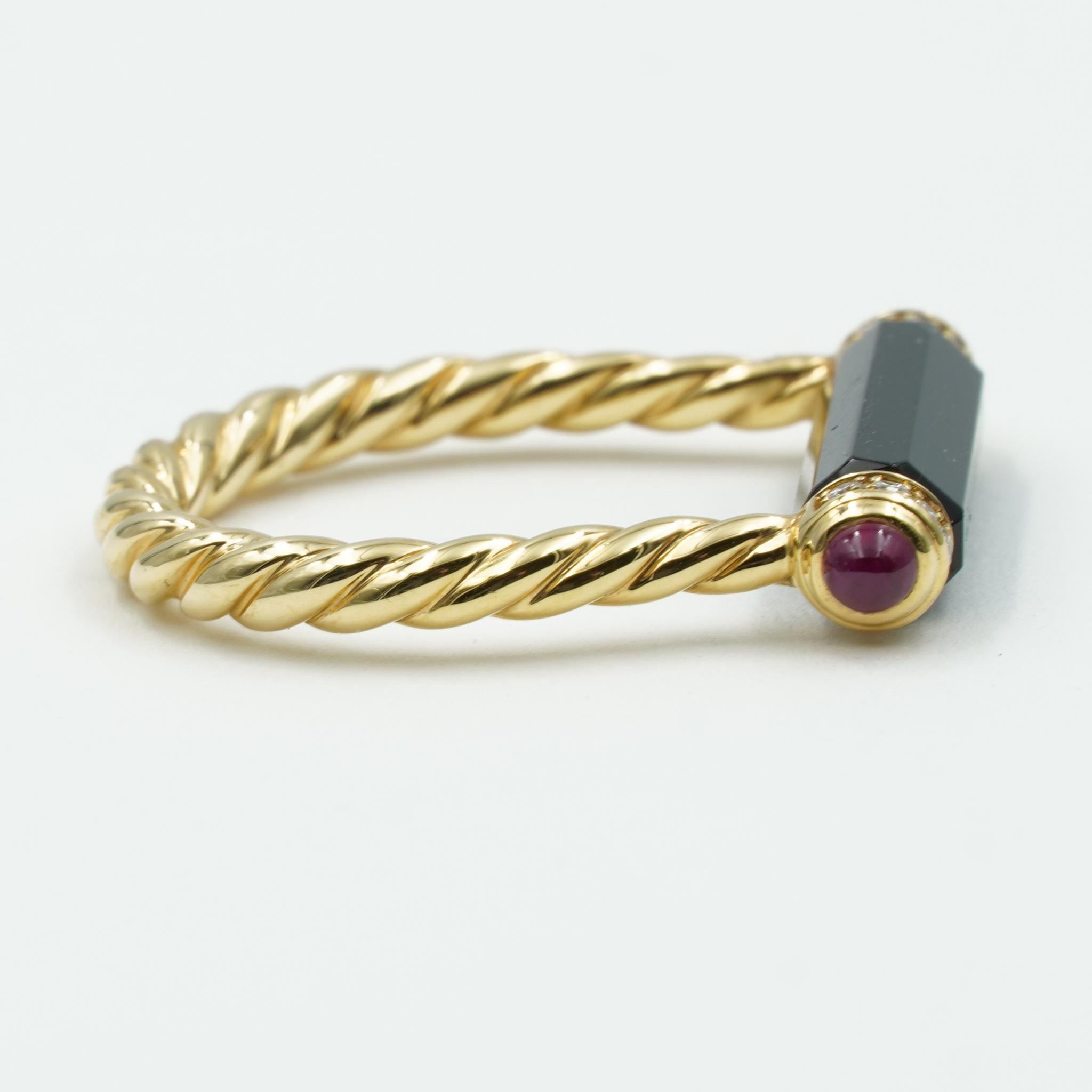 David Yurman Black Onyx Barrels Ring in 18k Yellow Gold with Rubies & Diamonds 3