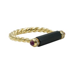 David Yurman Black Onyx Barrels Ring in 18k Yellow Gold with Rubies & Diamonds