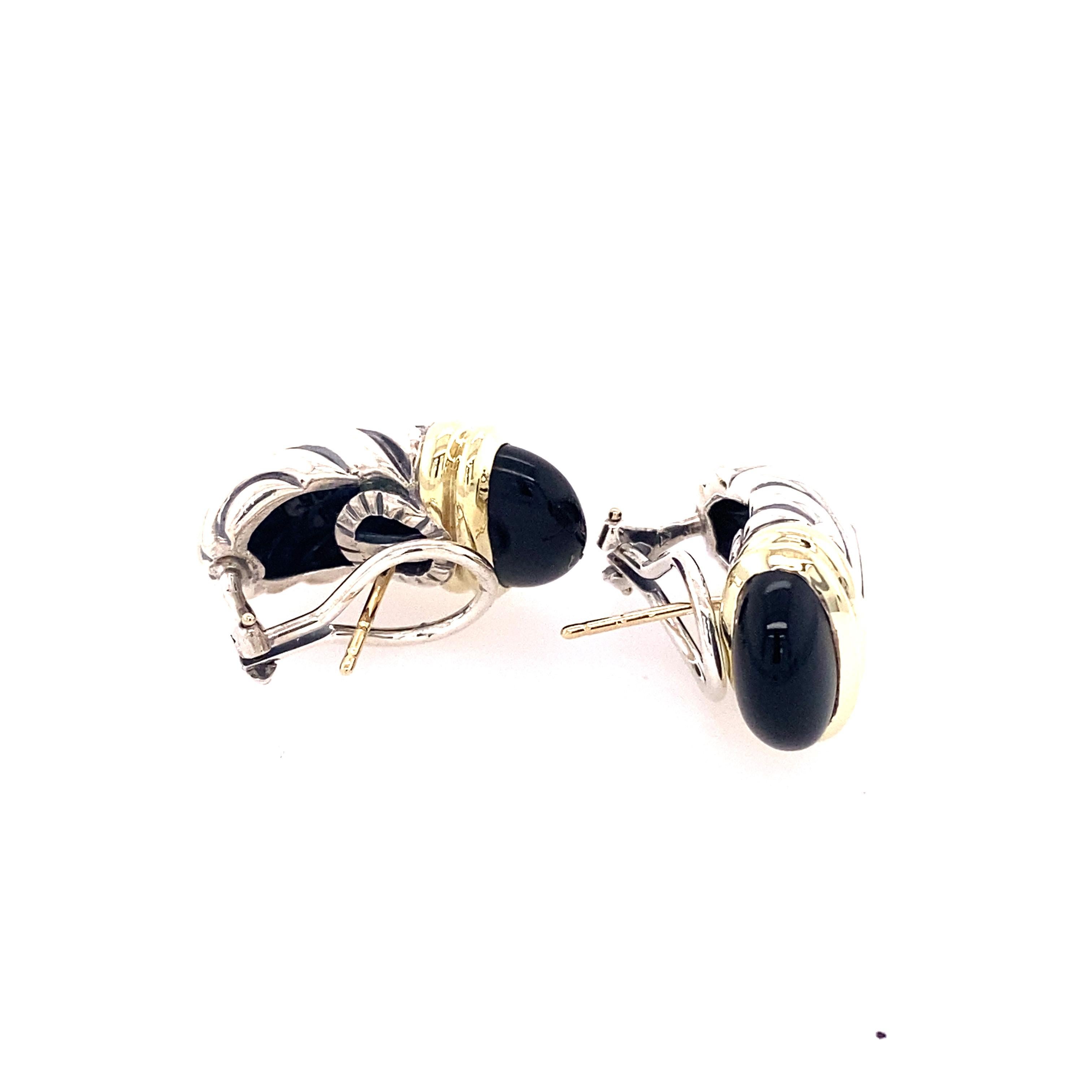 David Yurman Schwarzer Onyx Kabel Shrimp Post Ohrringe (Cabochon)