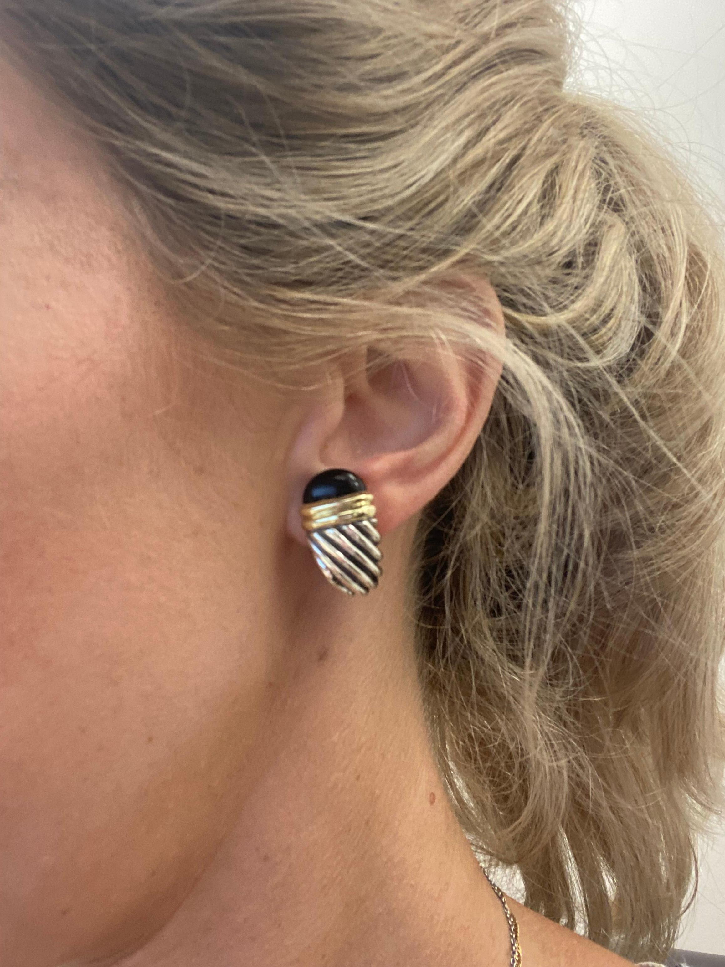 David Yurman Schwarzer Onyx Kabel Shrimp Post Ohrringe im Zustand „Gut“ in Houston, TX