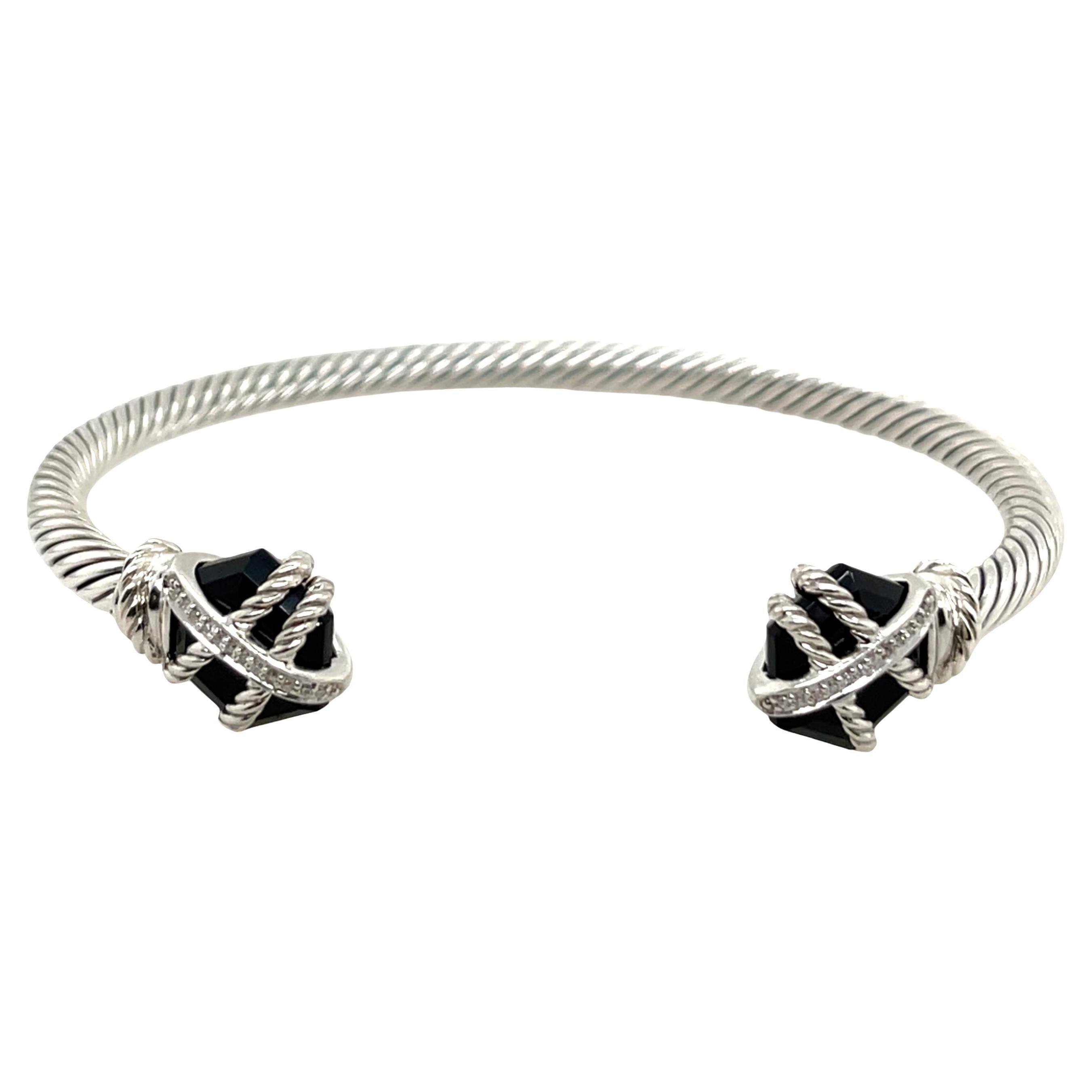 David Yurman Black Onyx Diamond Cable Wrap Bracelet en vente
