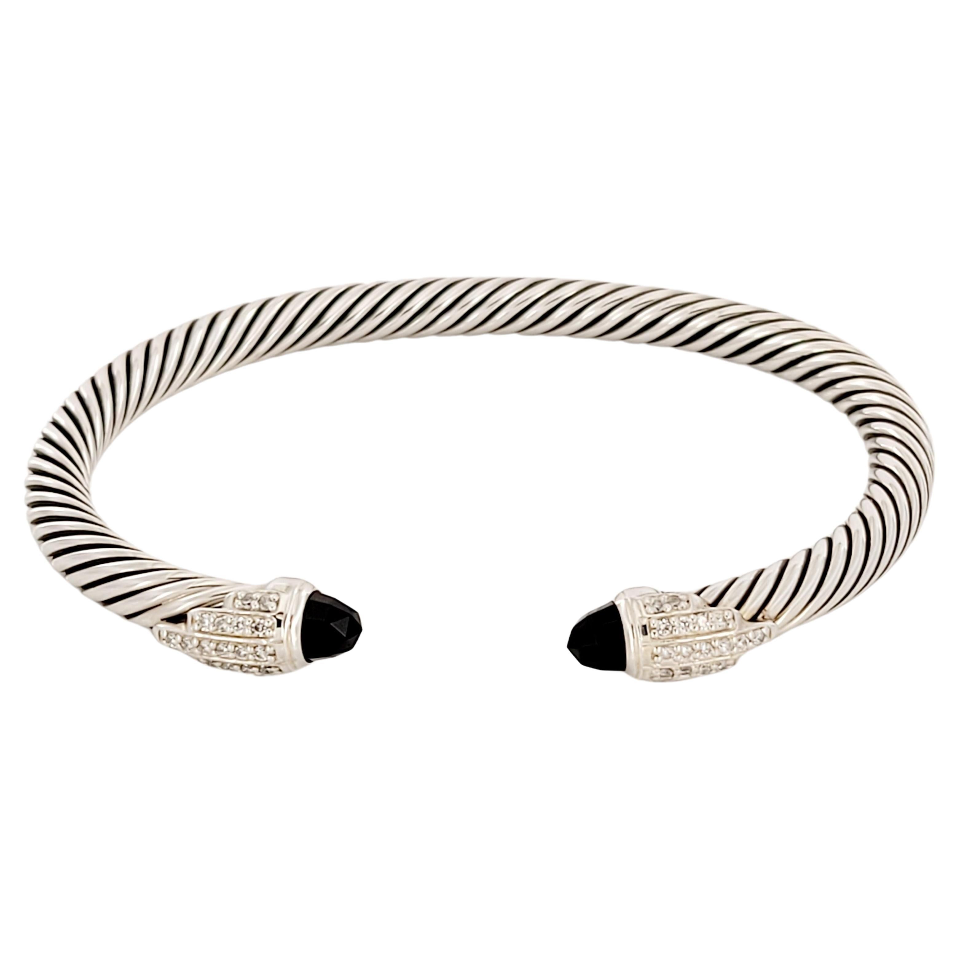 David Yurman Black Onyx Empire Cable Cuff Bracelet With Pave Diamonds For Sale