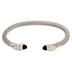 Used David Yurman Black Onyx Empire Cable Cuff Bracelet With Pave Diamonds