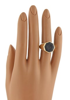 David Yurman Black Onyx Intaglio Octagon 18k Yellow Gold Ring Size 8