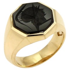 David Yurman Black Onyx Intaglio Octagon 18k Yellow Gold Ring Size 8