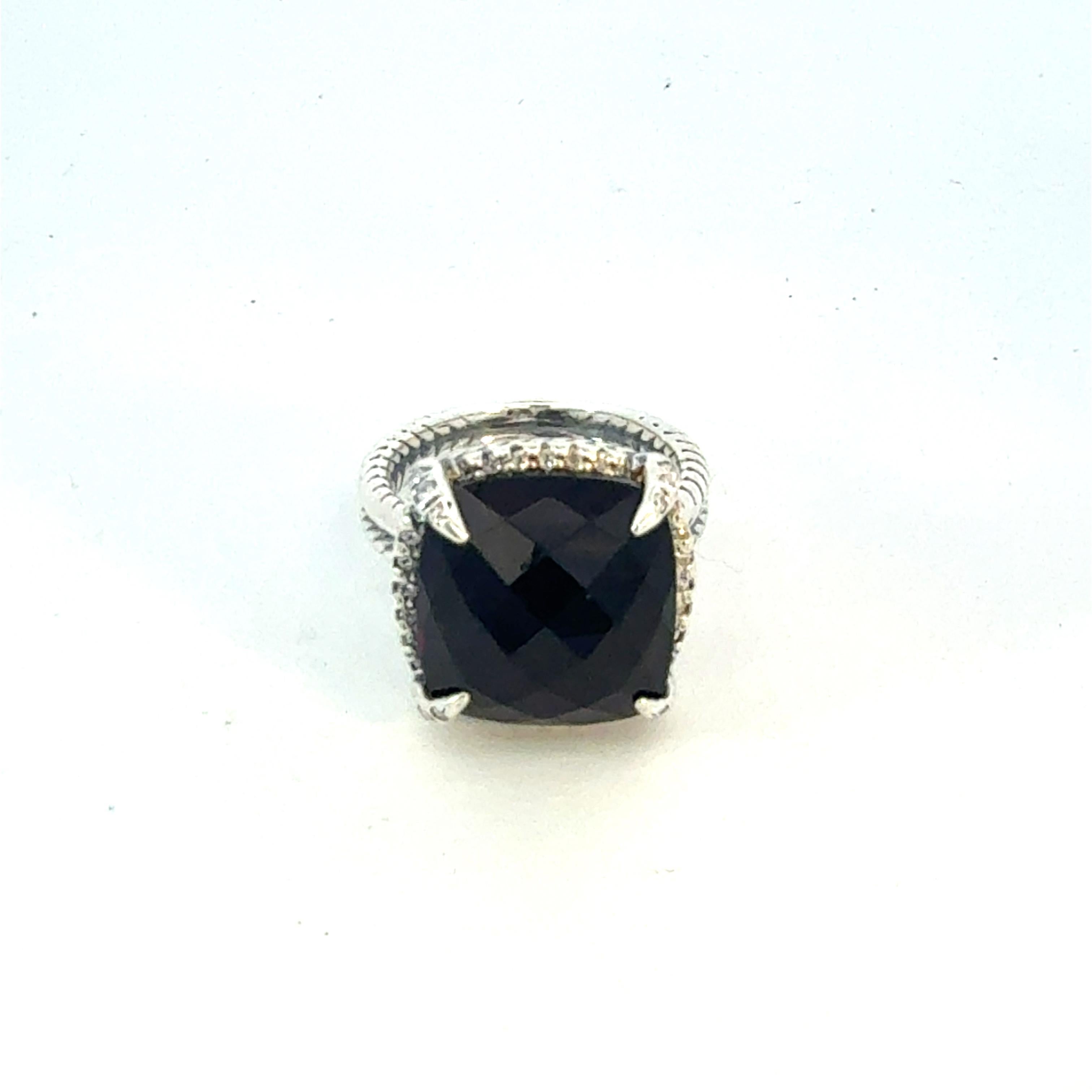 Taglio cuscino antico David Yurman Black Onyx Ring Size 6.5, 14 mm Sterling Silver Estate in vendita
