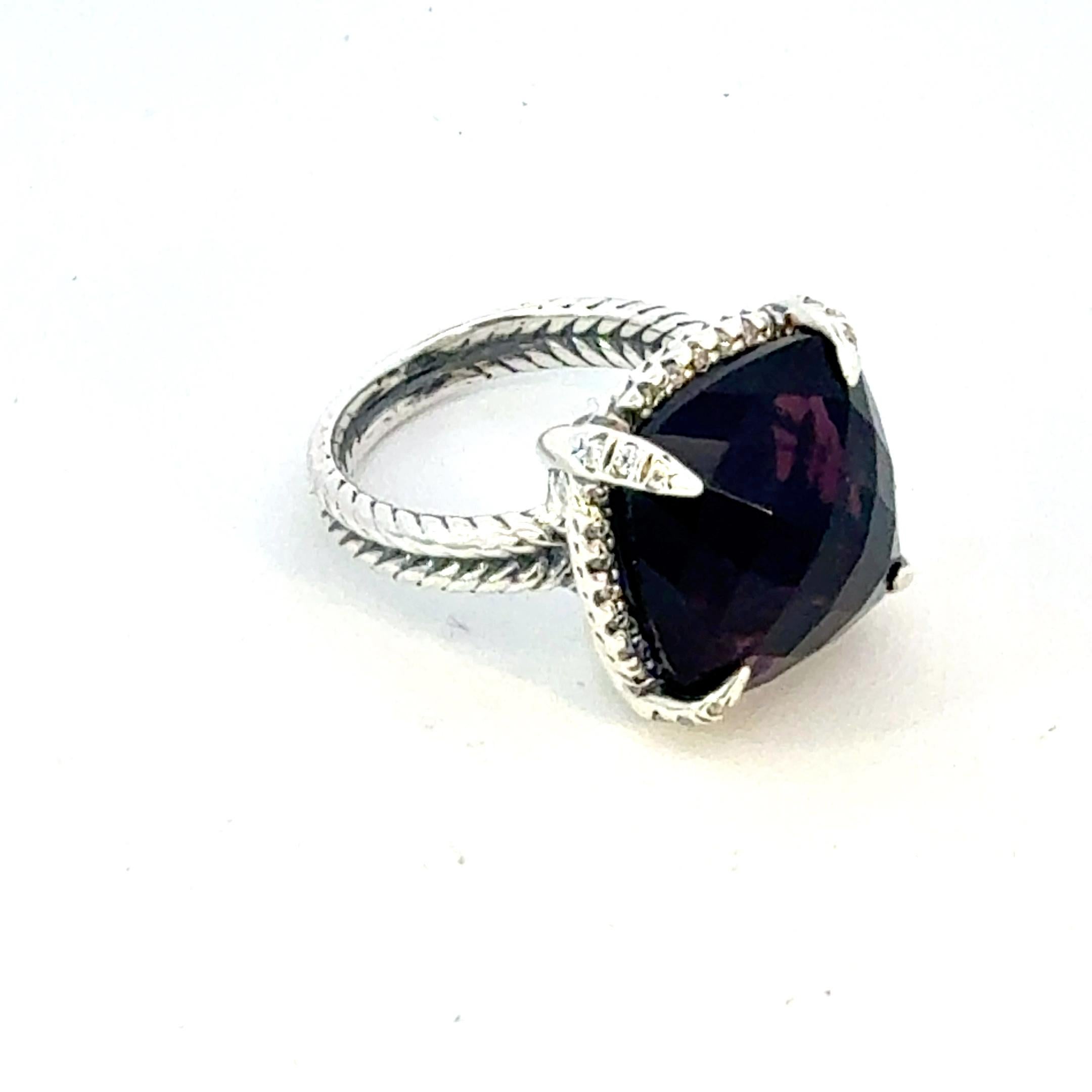David Yurman Black Onyx Ring Size 6.5, 14 mm Sterling Silver Estate In condizioni buone in vendita a Brooklyn, NY