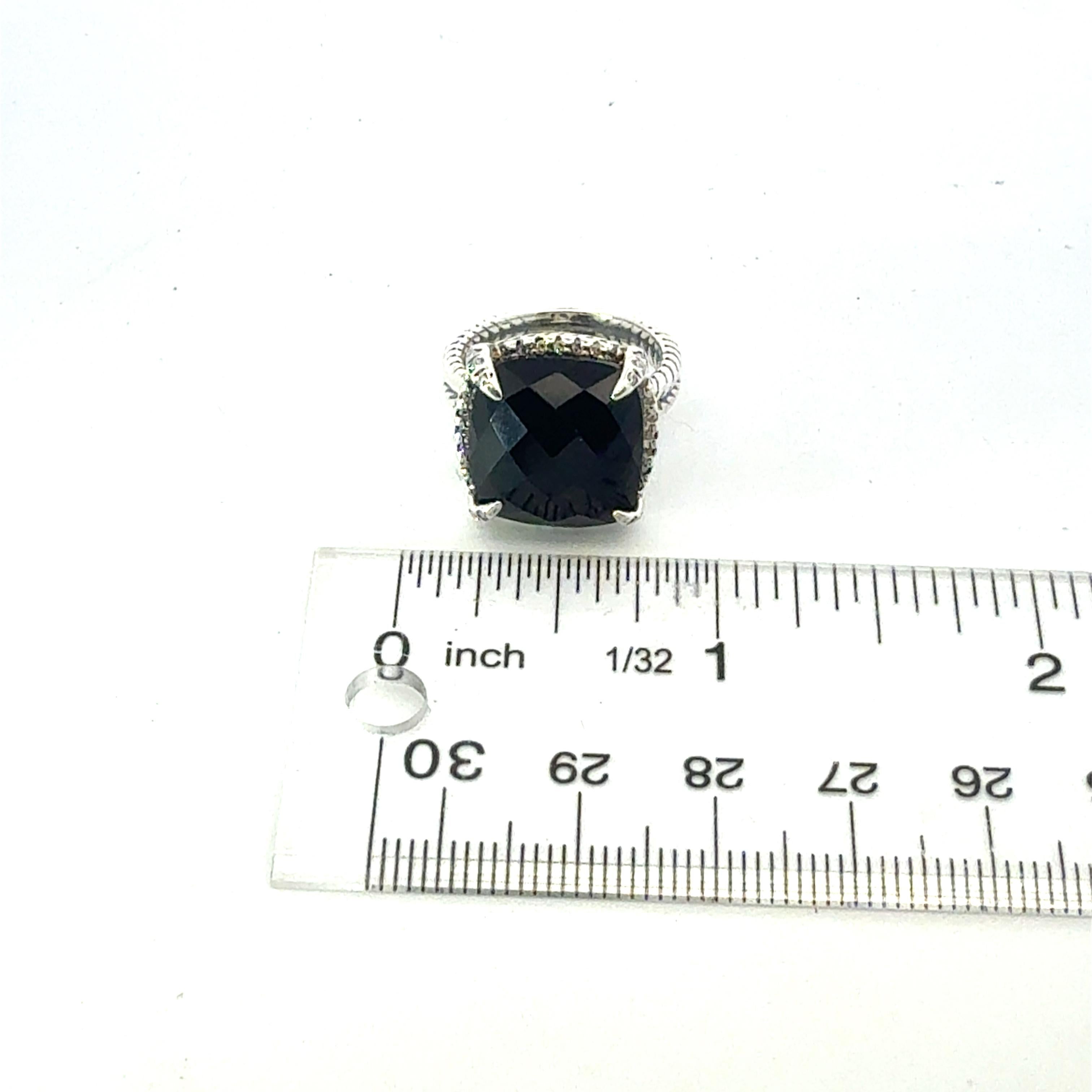 Donna David Yurman Black Onyx Ring Size 6.5, 14 mm Sterling Silver Estate in vendita