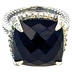 David Yurman Black Onyx Ring Size 6.5, 14 mm Sterling Silver Estate