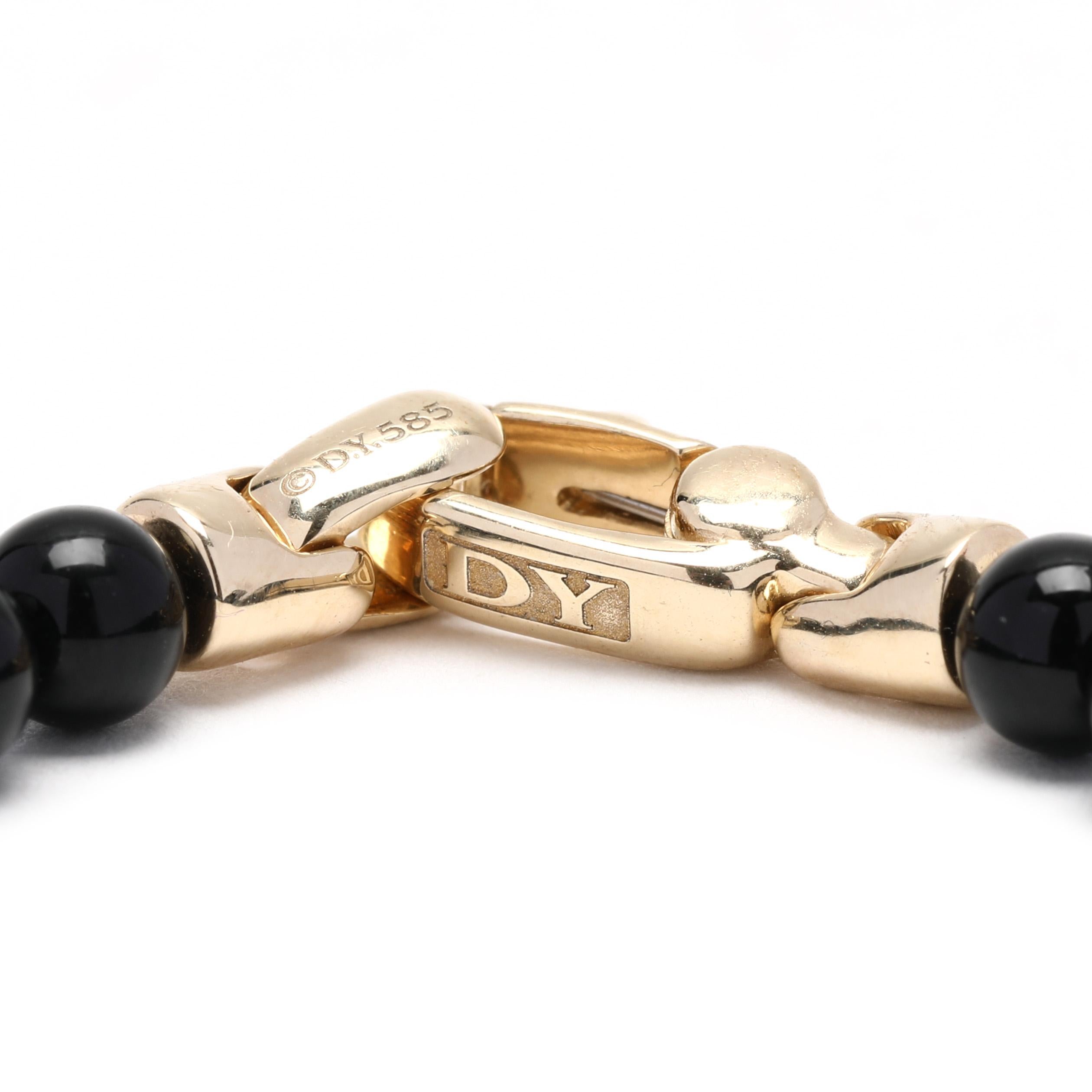 David Yurman Spiritual Perlenarmband aus schwarzem Onyx, 18 Karat Gelbgold, Länge 7 Zoll im Zustand „Gut“ in McLeansville, NC