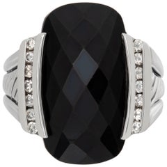 David Yurman Black Onyx Sterling Silver Ring with Diamond Accents