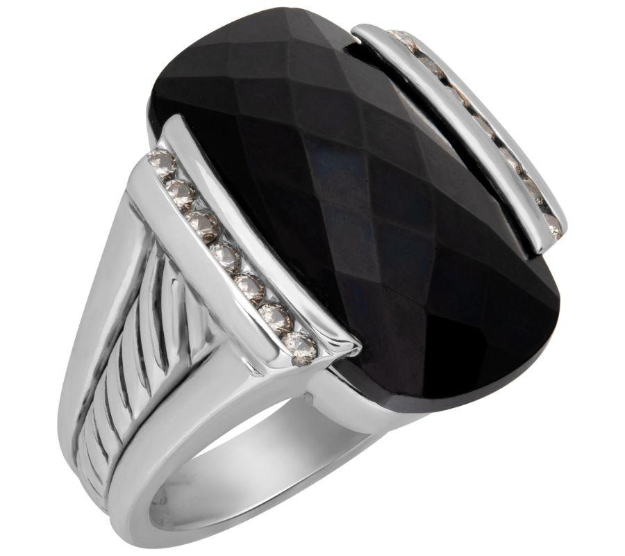 vintage david yurman empire signet sterling silver ring that includes black diamonds