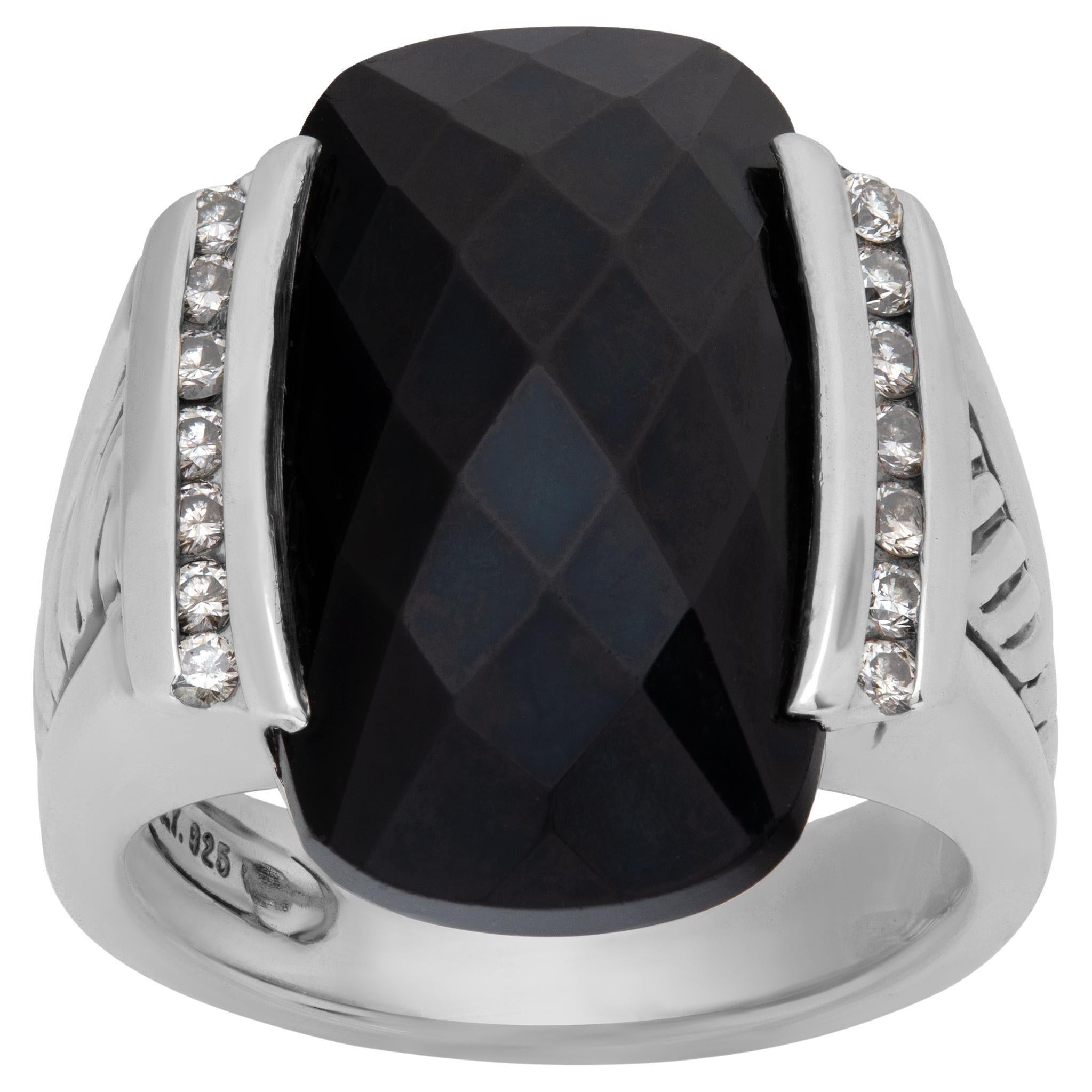 David Yurman Black Onyx Sterling Silver Ring with Diamond Accents For Sale