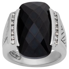 Vintage David Yurman Black Onyx Sterling Silver Ring with Diamond Accents