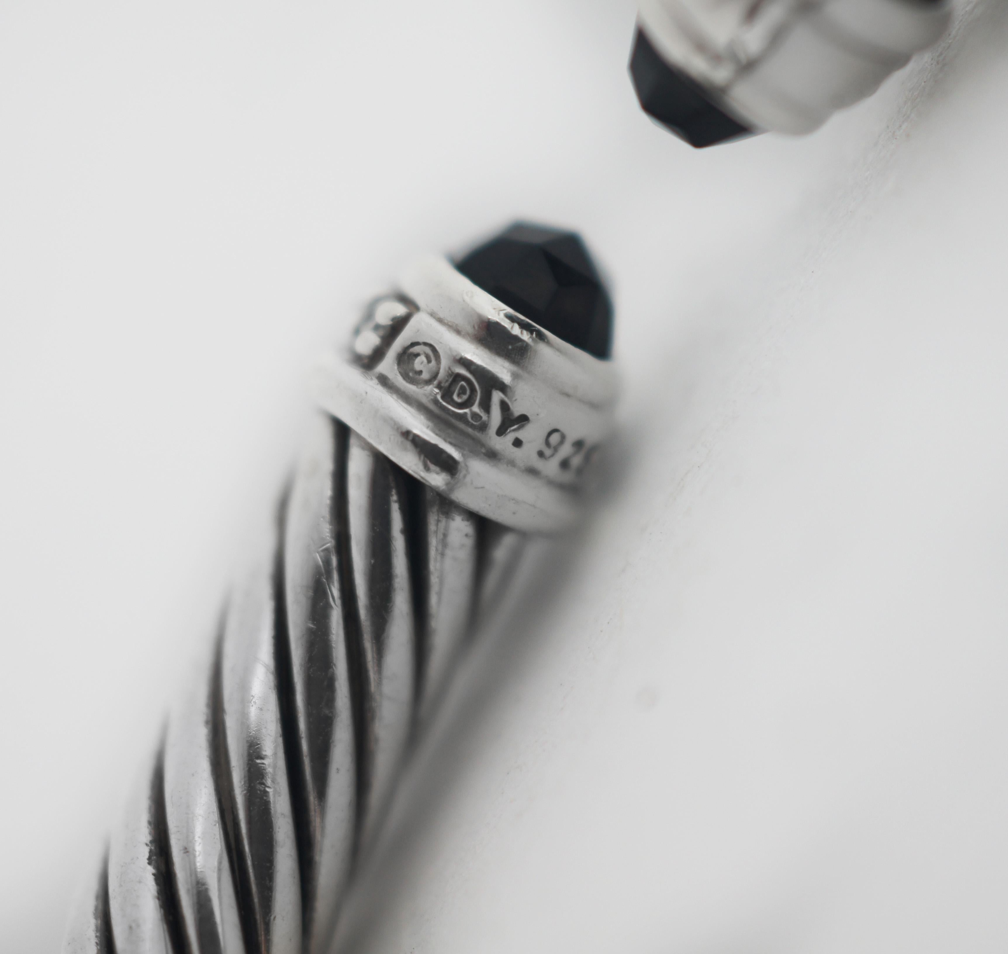 Round Cut David Yurman Black Onyx with Paved Diamonds Cable Cuff Bracelet