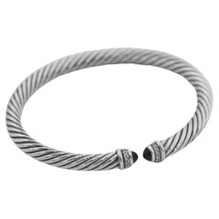 David Yurman Black Onyx with Paved Diamonds Cable Cuff Bracelet