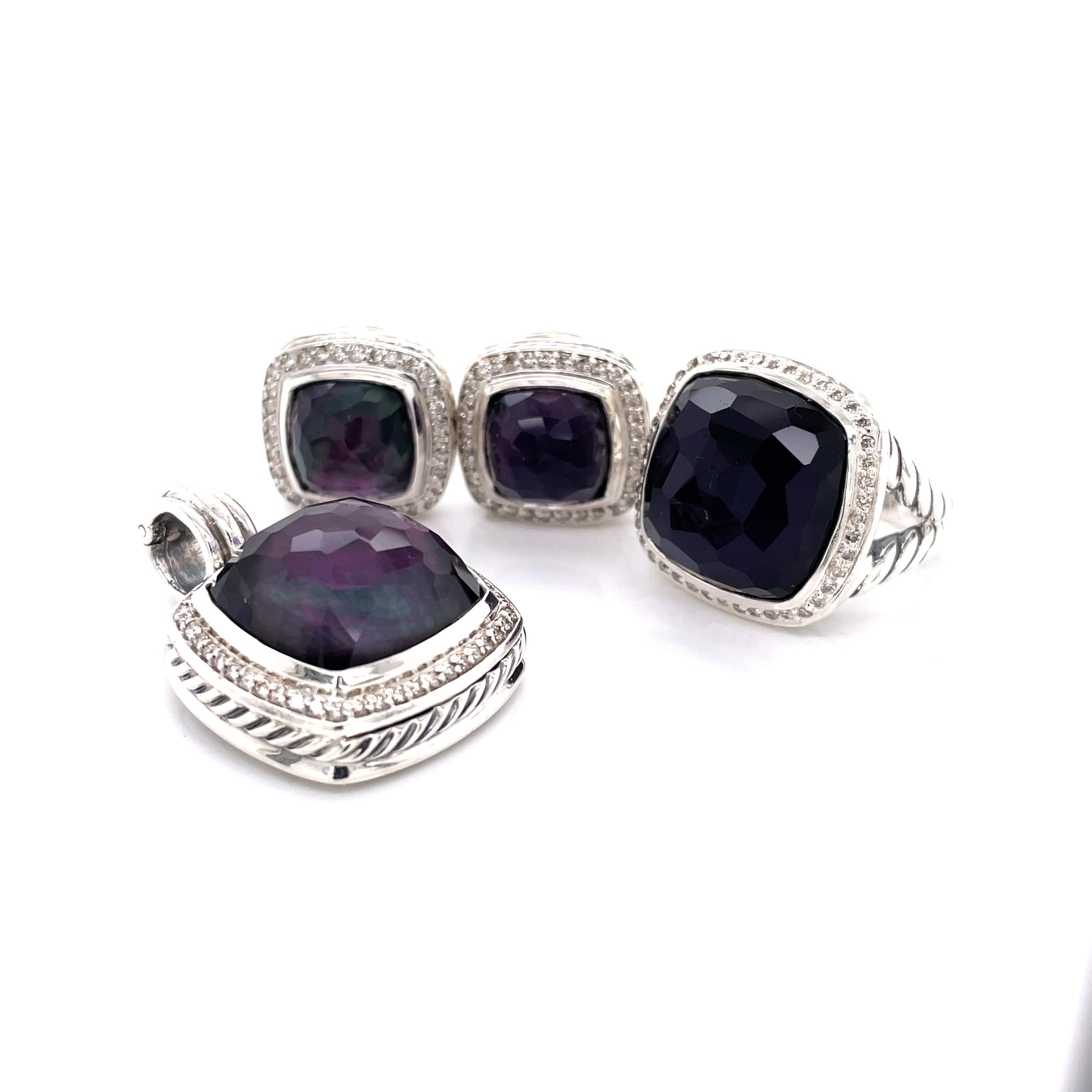 David Yurman Black Orchid Albion Jewelry Suite w Ring, Earrings, Pendant For Sale 1