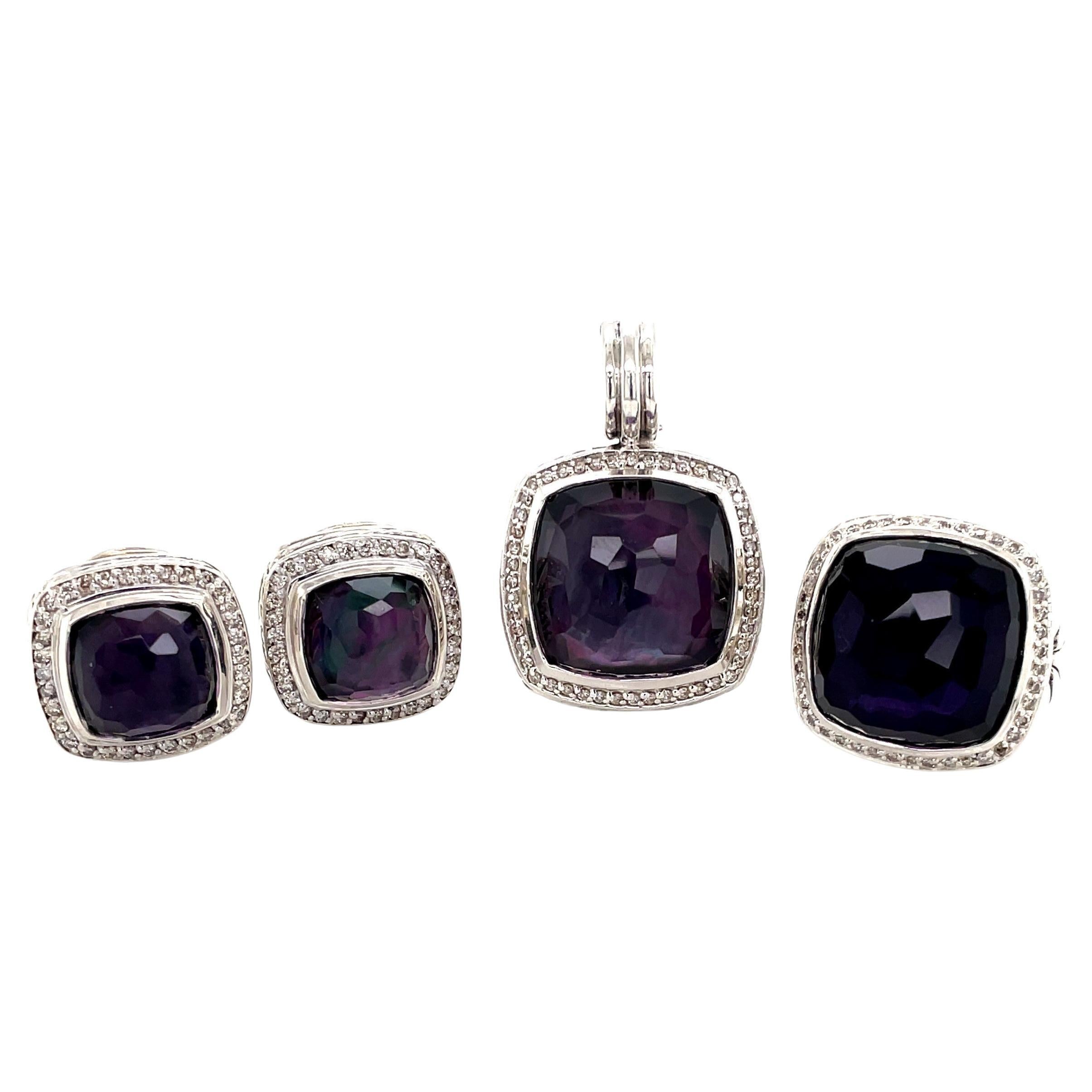 David Yurman Black Orchid Albion Jewelry Suite w Ring, Earrings, Pendant For Sale