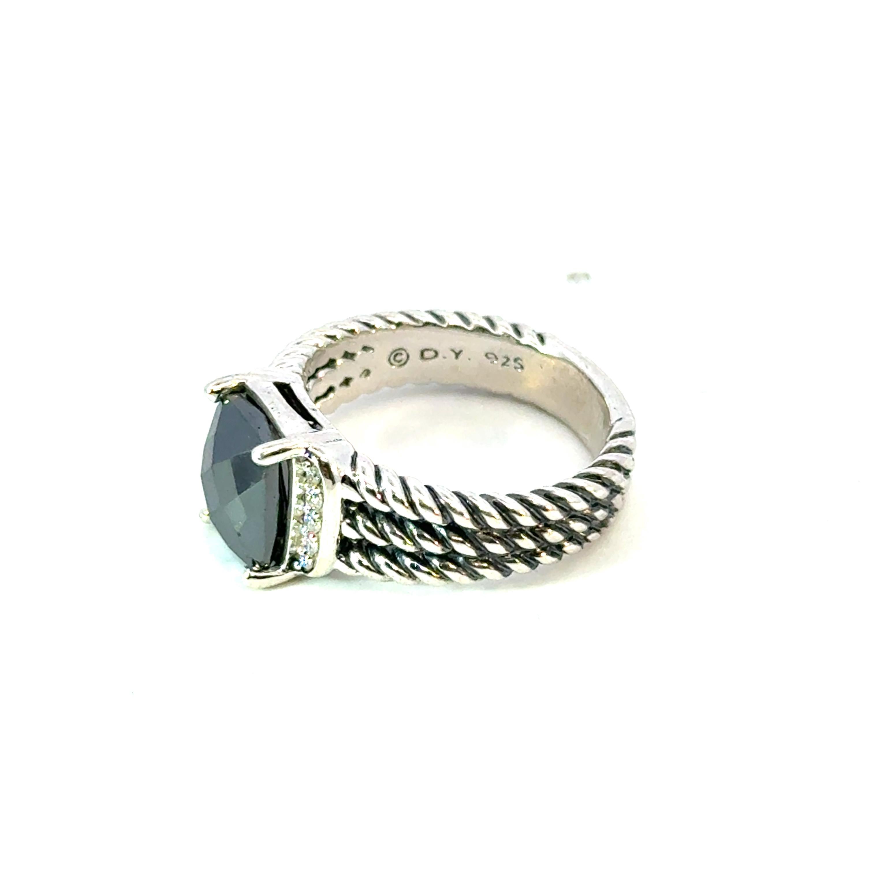 David Yurman Black Orquid Diamond Ring Size 7 Sterling Silver Estate (Antiker Kissenschliff) im Angebot