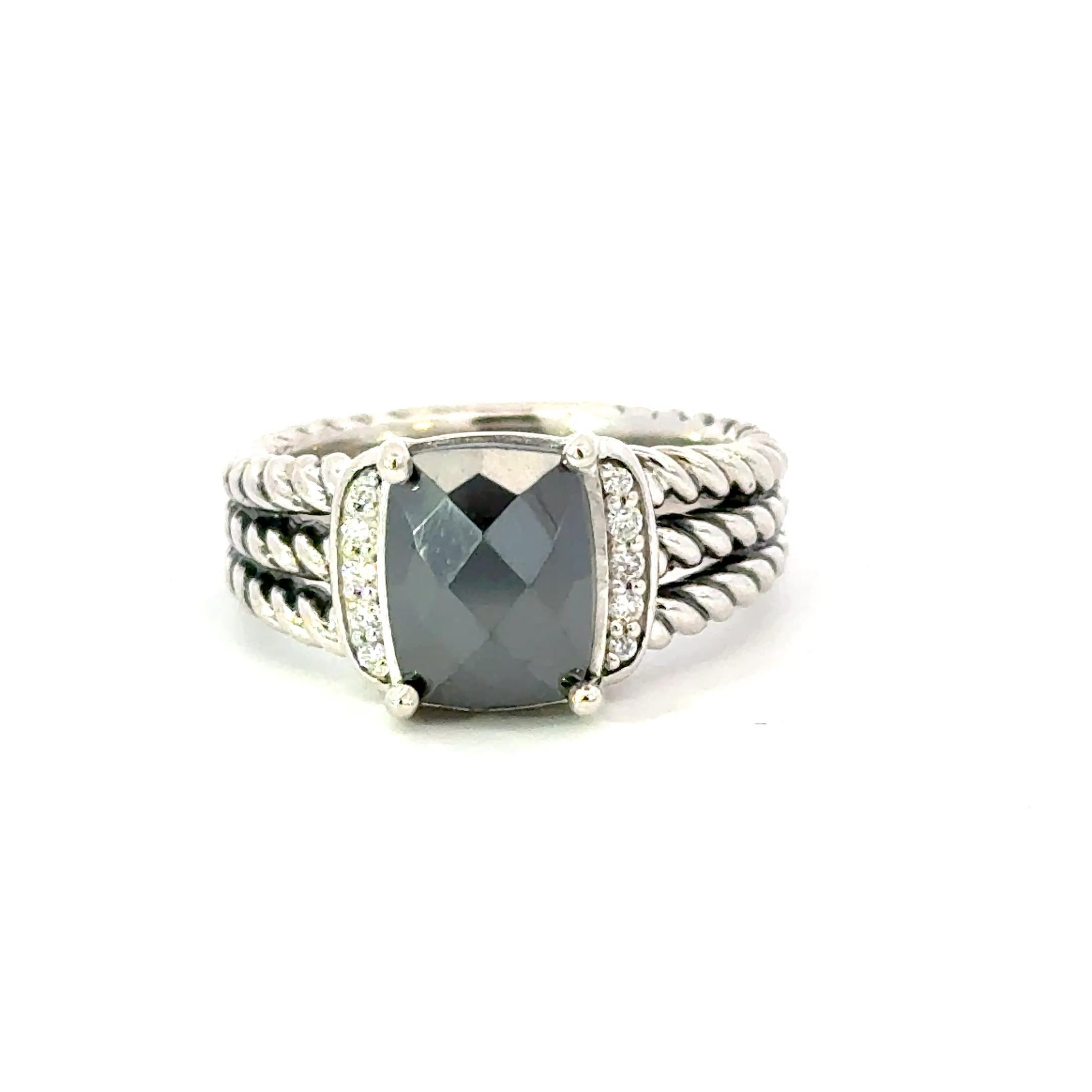 David Yurman Black Orquid Diamond Ring Size 7 Sterling Silver Estate
