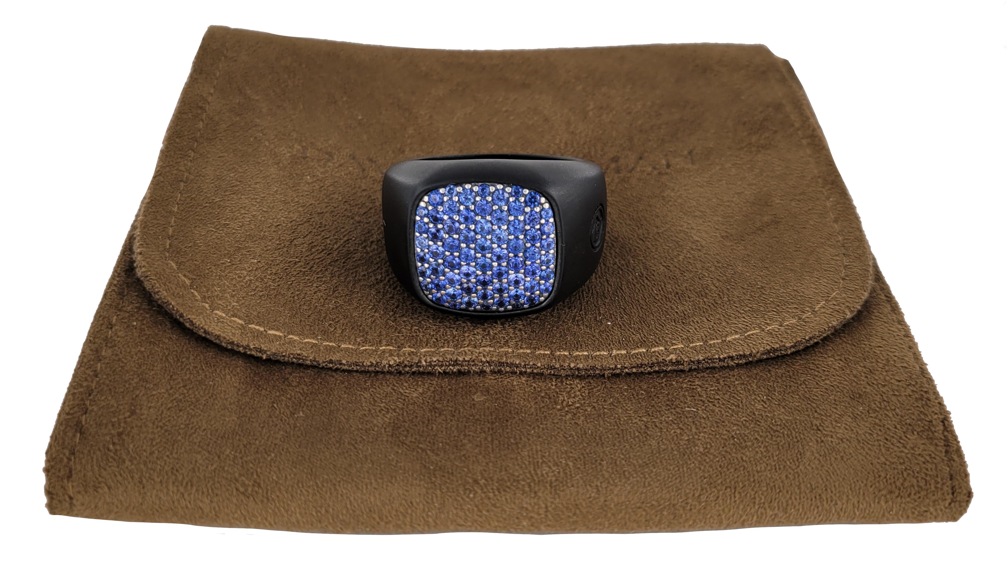 Men's David Yurman  Black Titanium Blue Diamond Streamline Signet Ring For Sale