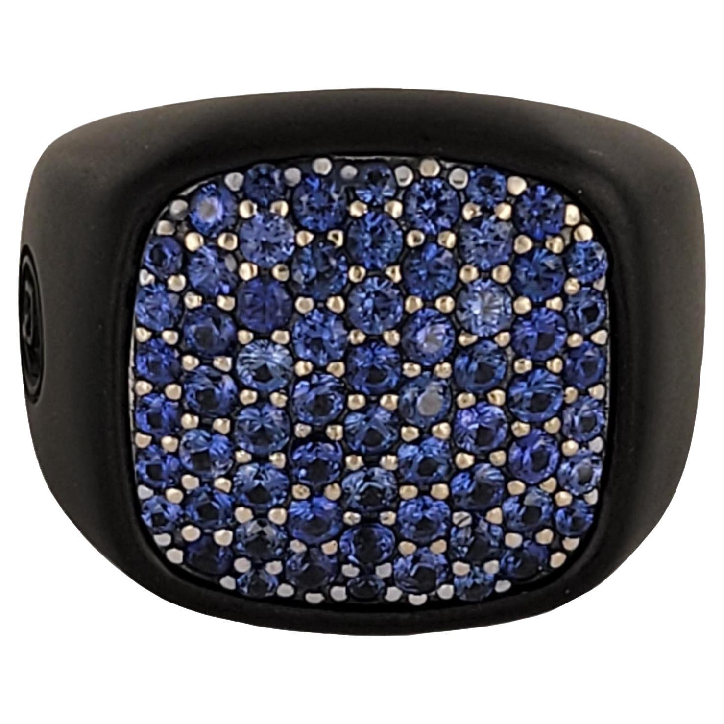 David Yurman  Black Titanium Blue Diamond Streamline Signet Ring