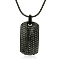 David Yurman Titanium Sapphire Dog Tag Pendant on Black Stainless Steel Chain