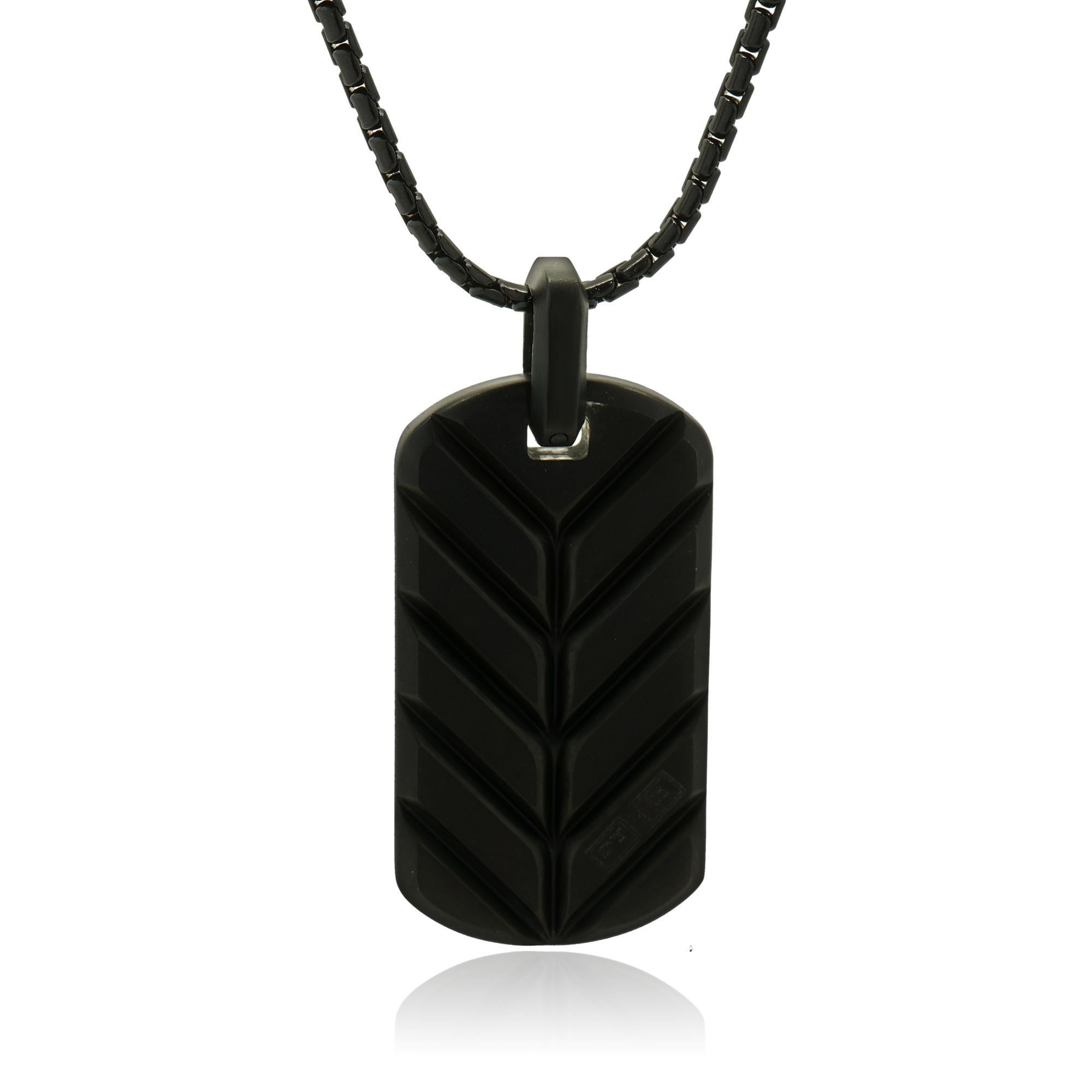 Round Cut David Yurman Titanium Sapphire Dog Tag Pendant on Black Stainless Steel Chain