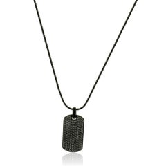 David Yurman Titanium Sapphire Dog Tag Pendant on Black Stainless Steel Chain