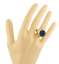 David Yurman Blue Agate Intaglio Octagon 18k Yellow Gold Ring Size 10.5