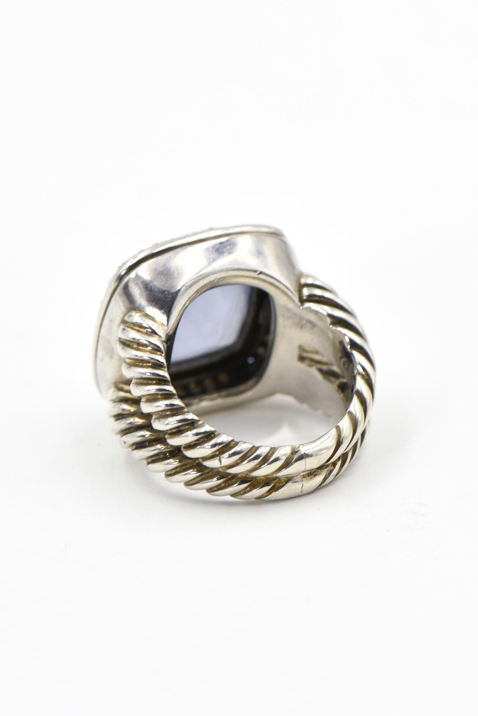 David Yurman Blue Chalcedony Diamond Sterling Albion Ring 2