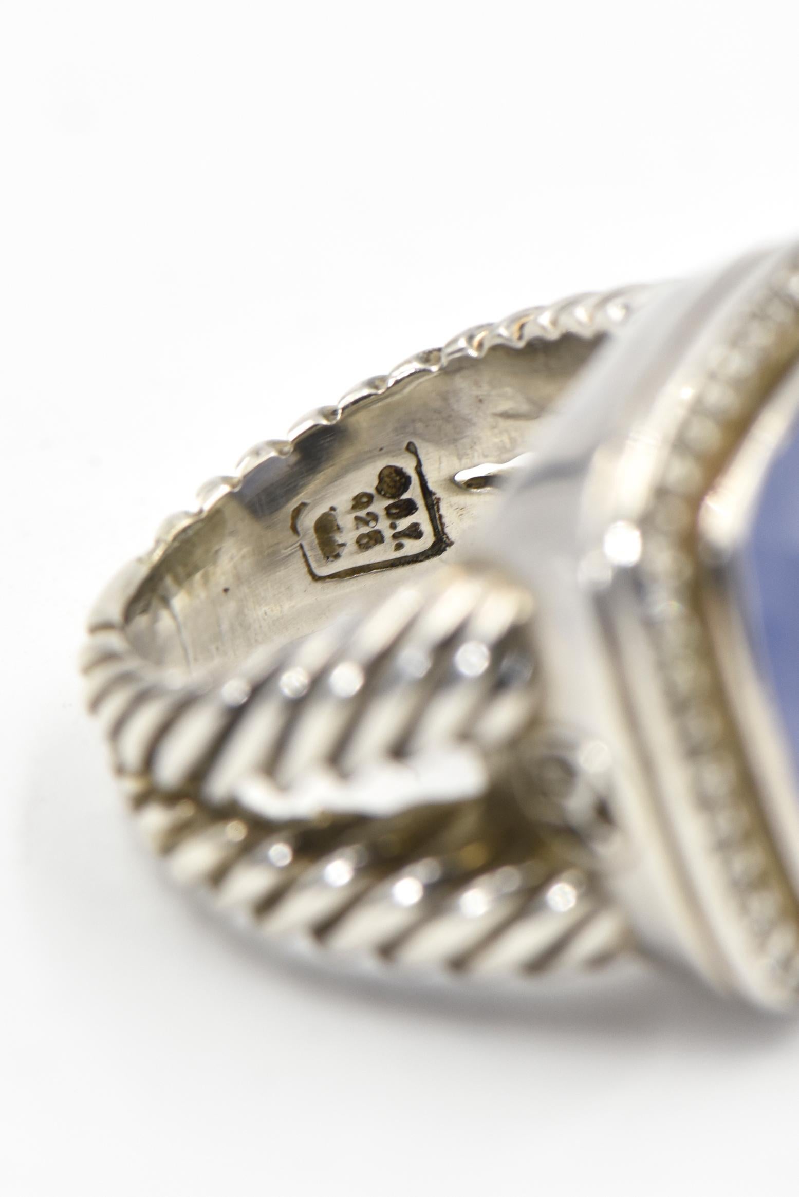 David Yurman Blue Chalcedony Diamond Sterling Albion Ring 4