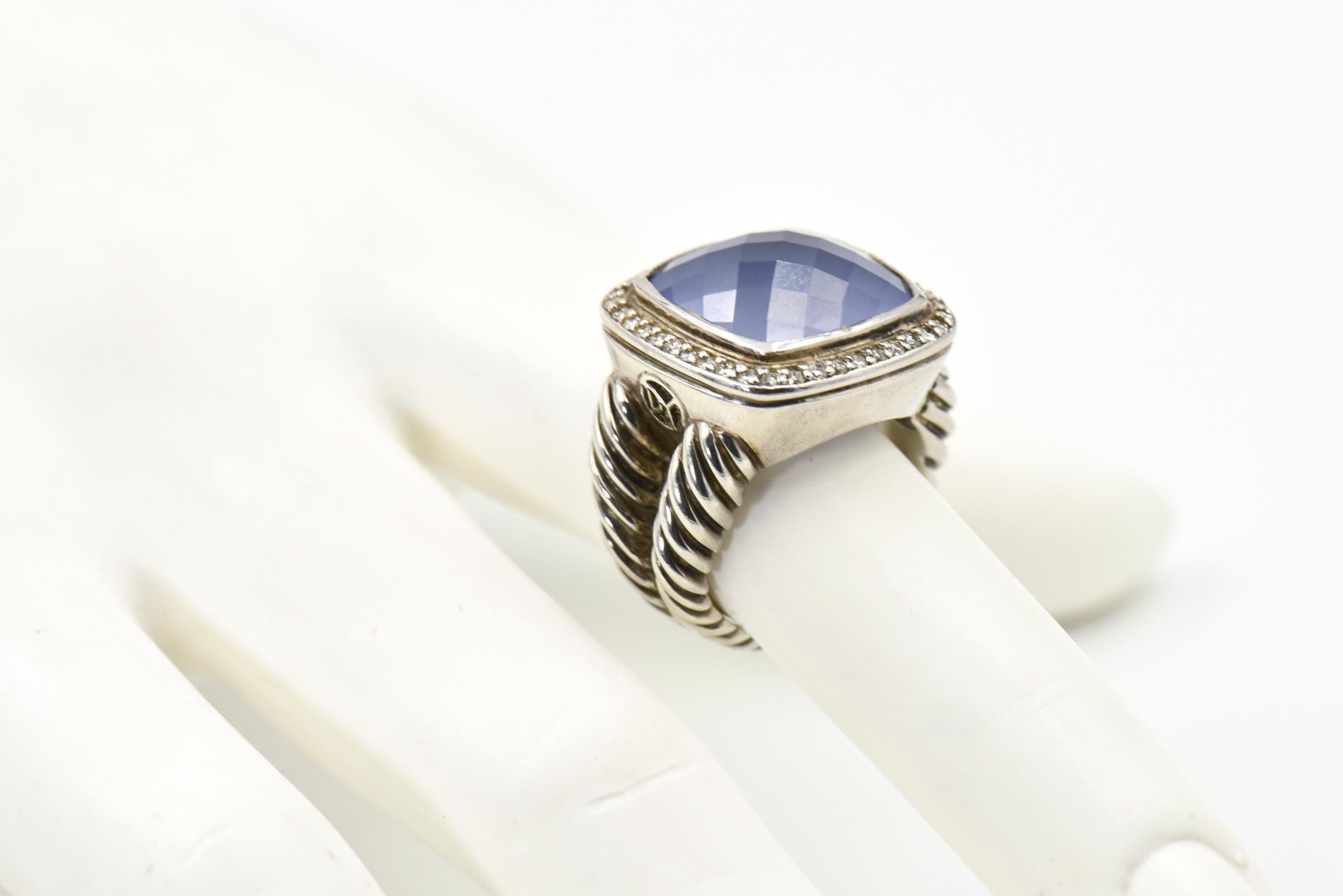 David Yurman Blue Chalcedony Diamond Sterling Albion Ring 5
