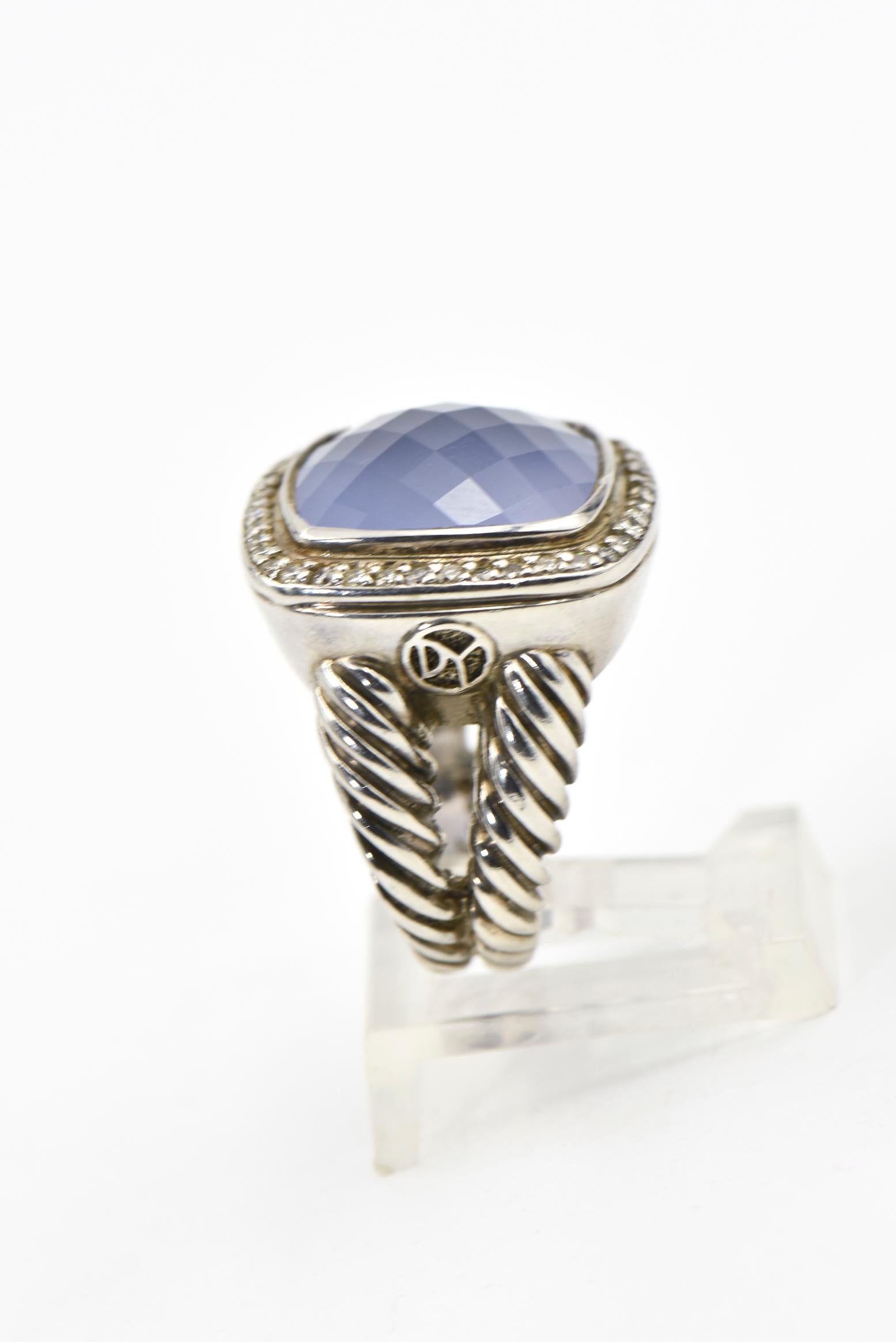 David Yurman Blue Chalcedony Diamond Sterling Albion Ring In Excellent Condition In Miami Beach, FL
