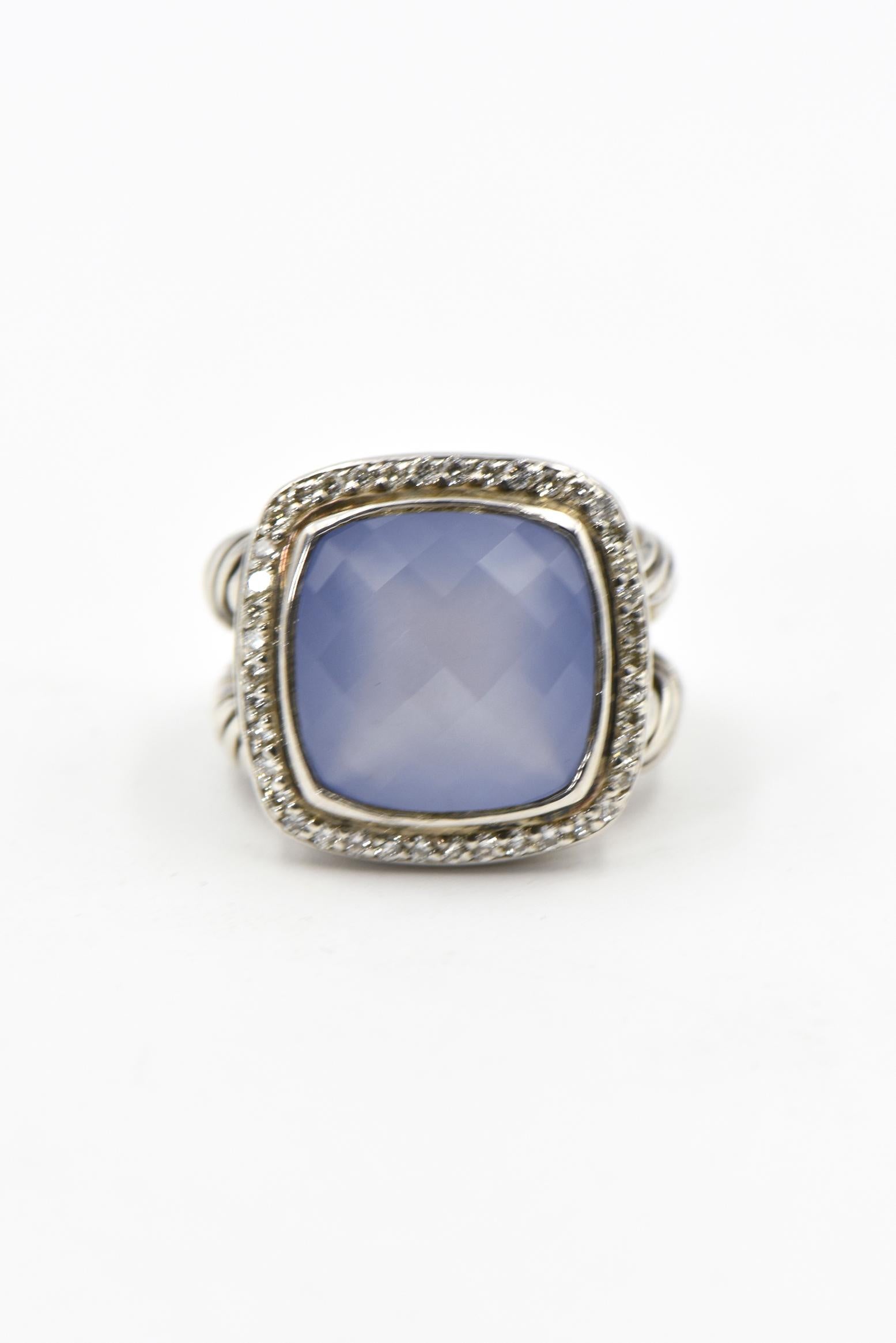 David Yurman Blue Chalcedony Diamond Sterling Albion Ring 1